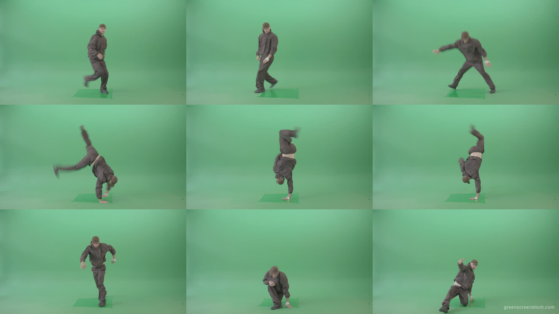 Breakadance-Man-making-dynamic-power-move-element-spinning-on-hand-over-green-screen-4K-Video-Footage-1920 Green Screen Stock