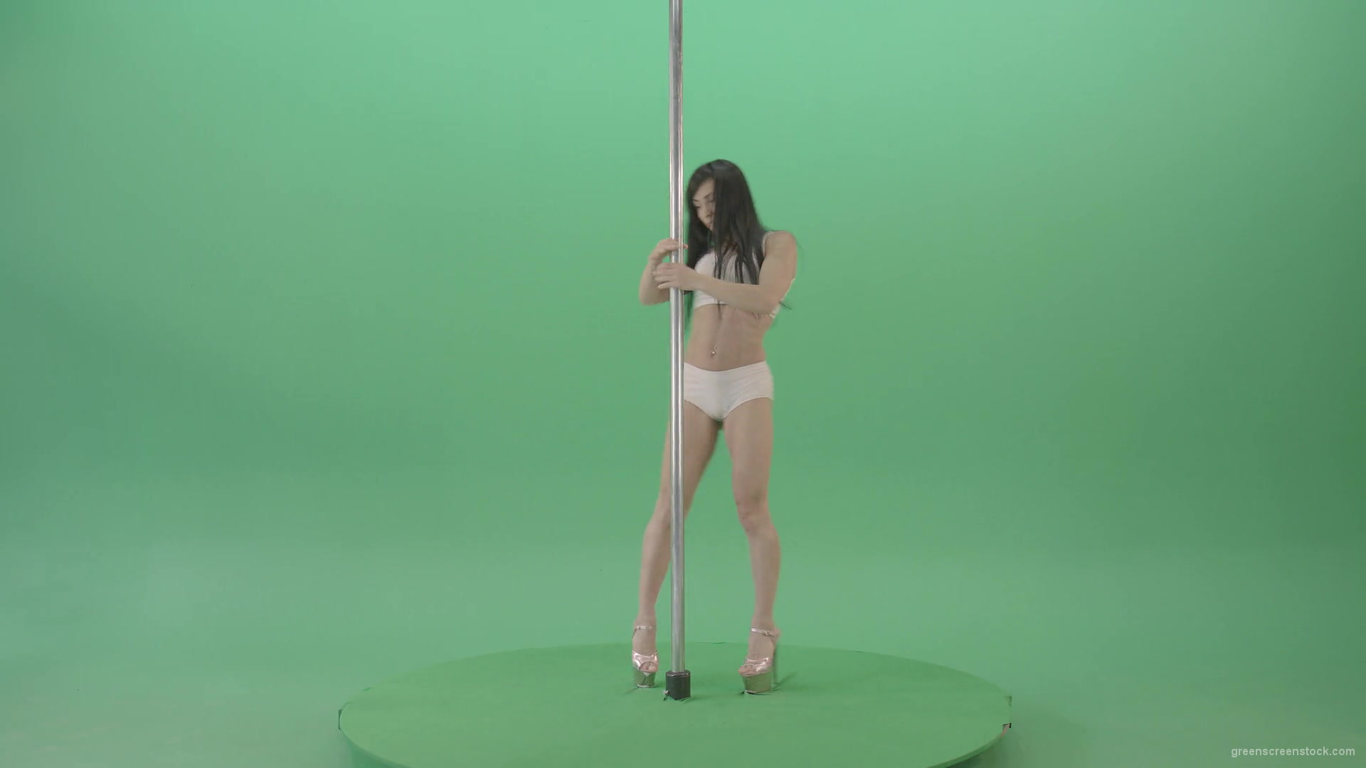 Dancing-GIrl-walking-arround-Pole-in-strip-white-underwear-on-green-screen-4K-Video-Footage-1920_002 Green Screen Stock