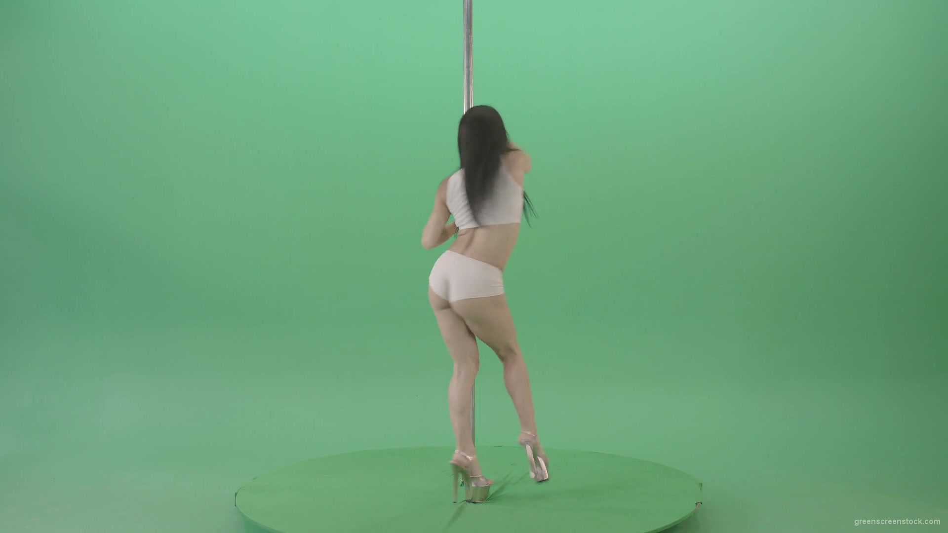 Dancing-GIrl-walking-arround-Pole-in-strip-white-underwear-on-green-screen-4K-Video-Footage-1920_004 Green Screen Stock