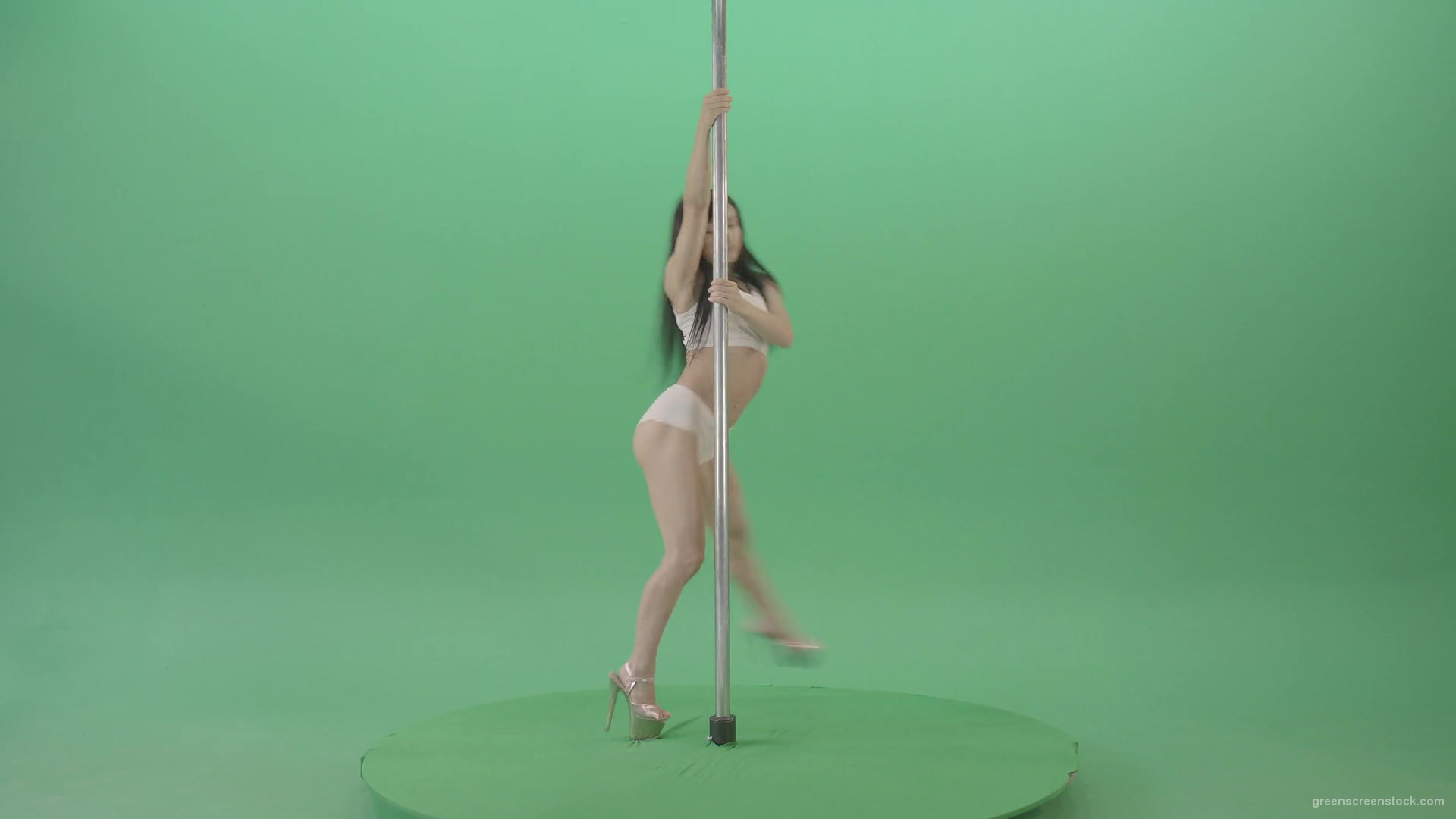 Dancing-GIrl-walking-arround-Pole-in-strip-white-underwear-on-green-screen-4K-Video-Footage-1920_009 Green Screen Stock