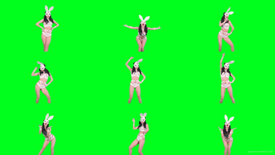 Girl-in-rabbit-bunny-mask-posing-and-show-gestures-on-green-screen-4K-Video-Footage-1920 Green Screen Stock