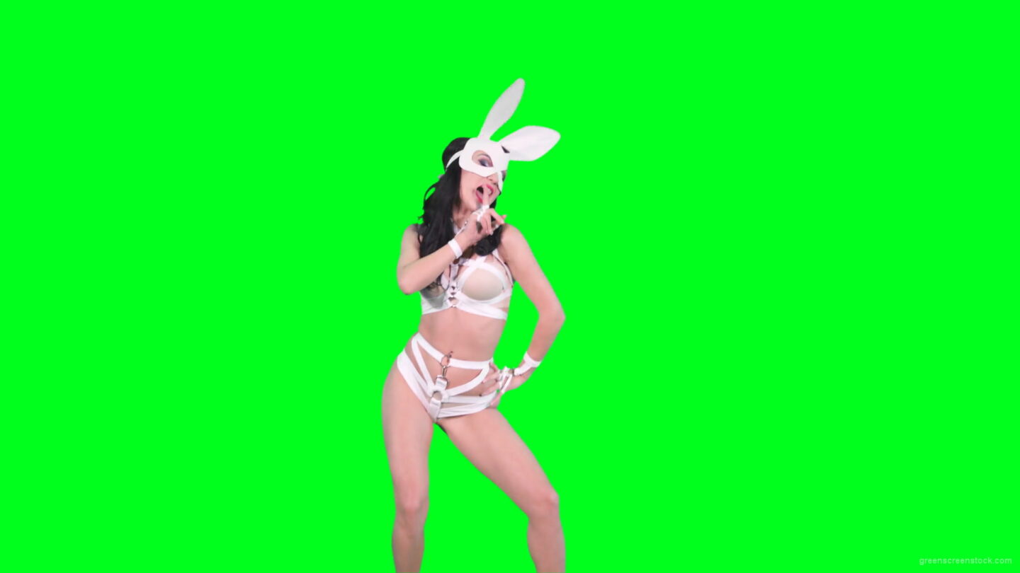 vj video background Girl-in-rabbit-bunny-mask-posing-and-show-gestures-on-green-screen-4K-Video-Footage-1920_003