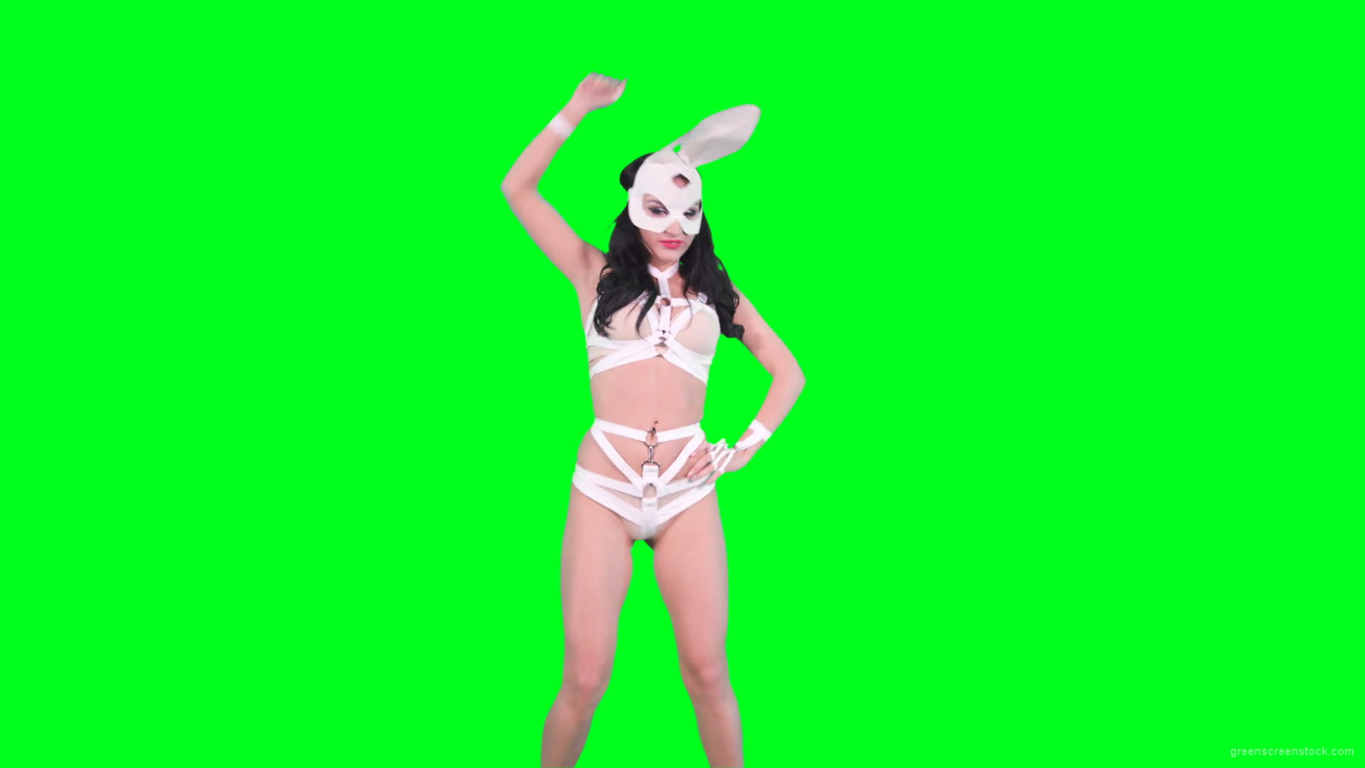 Girl-in-rabbit-bunny-mask-posing-and-show-gestures-on-green-screen-4K-Video-Footage-1920_005 Green Screen Stock