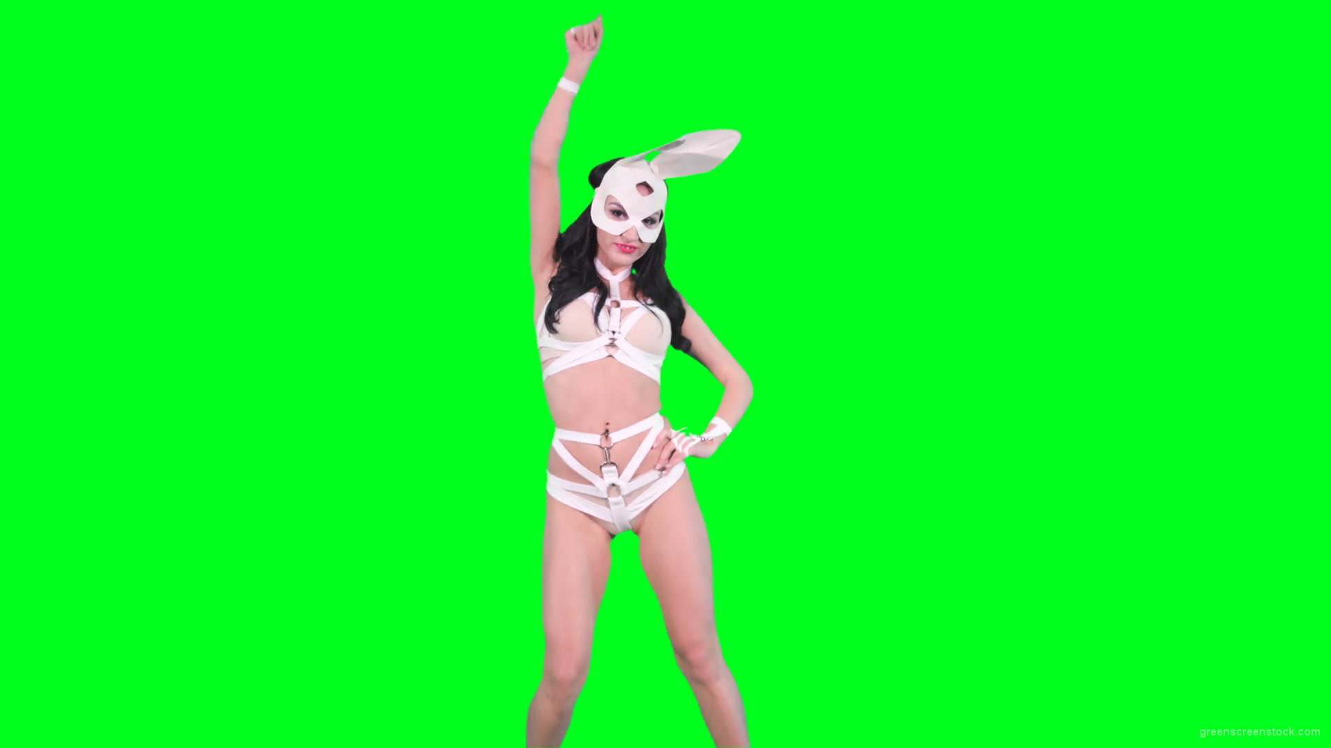Girl-in-rabbit-bunny-mask-posing-and-show-gestures-on-green-screen-4K-Video-Footage-1920_006 Green Screen Stock