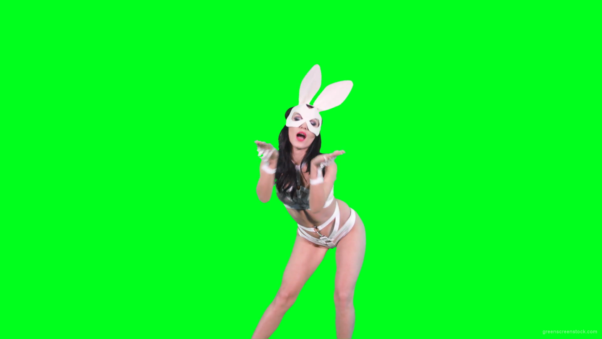 Girl-in-rabbit-bunny-mask-posing-and-show-gestures-on-green-screen-4K-Video-Footage-1920_007 Green Screen Stock