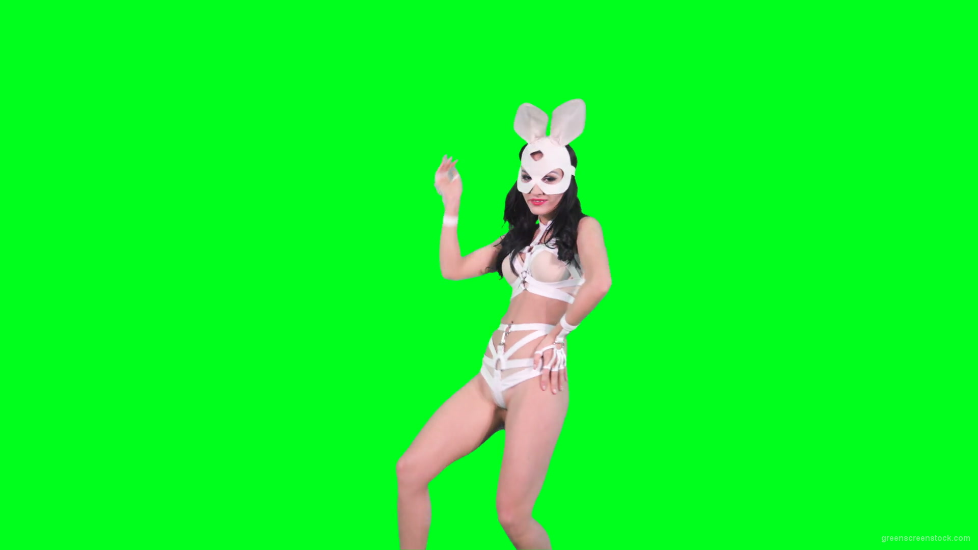 Girl-in-rabbit-bunny-mask-posing-and-show-gestures-on-green-screen-4K-Video-Footage-1920_008 Green Screen Stock