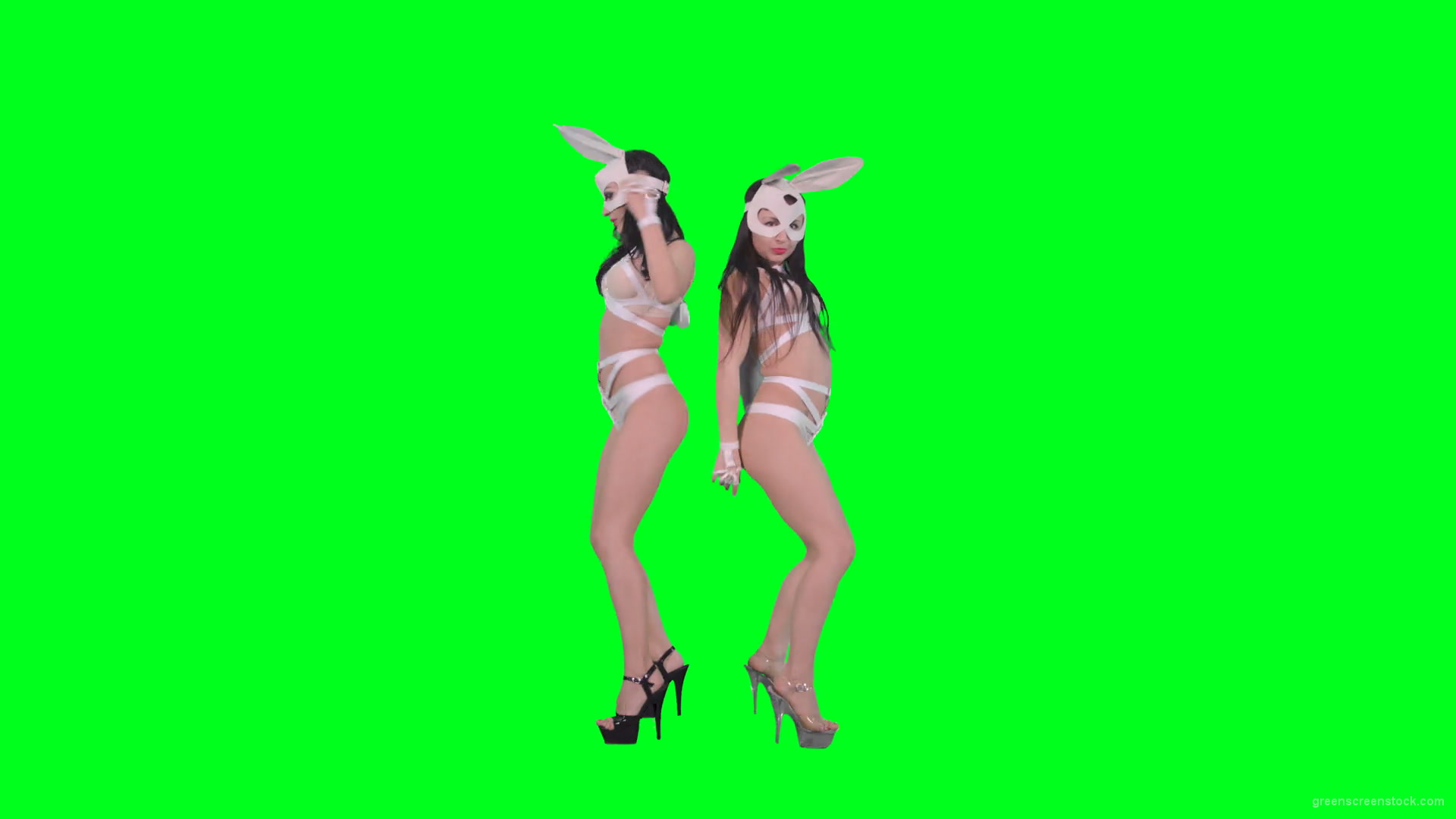 Go-Go-Dancing-female-team-duet-making-erotic-moves-on-green-screen-4K-Video-Footage-1920_004 Green Screen Stock