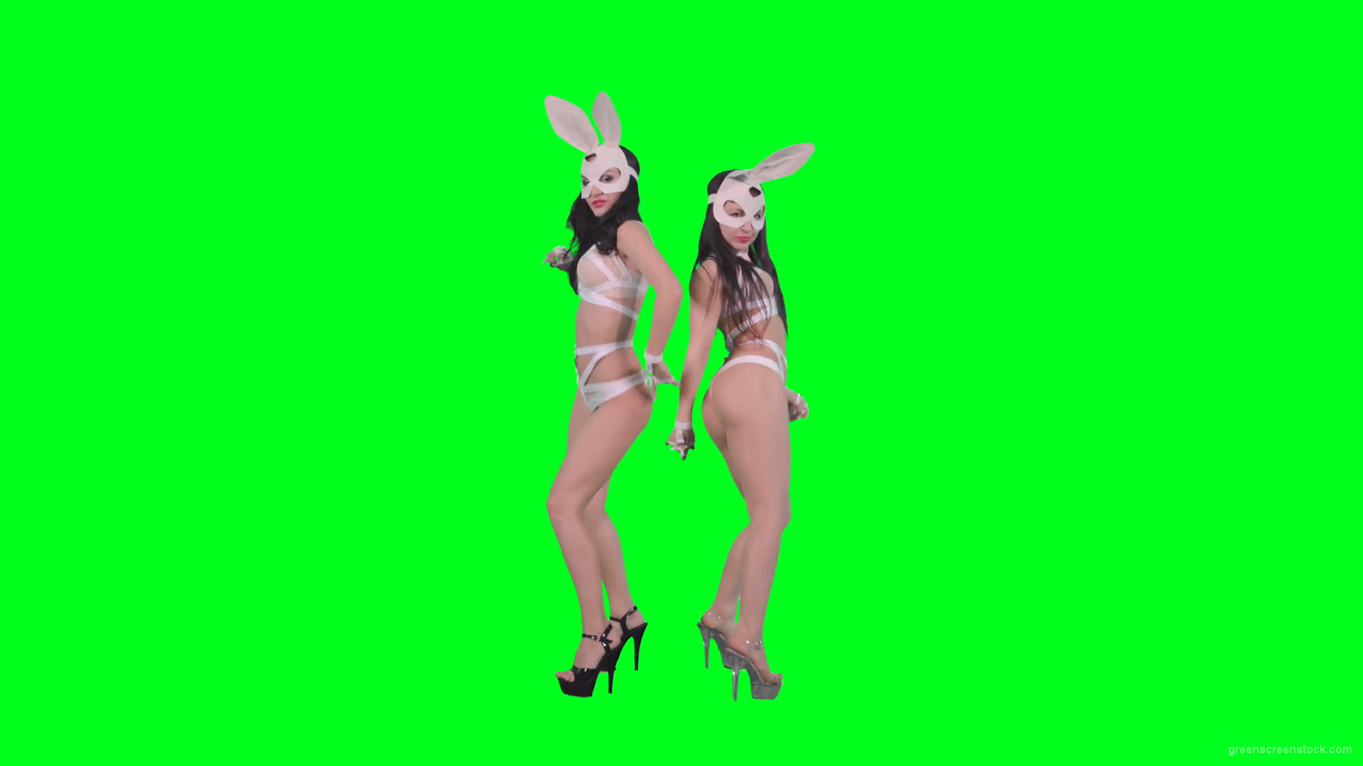 Go-Go-Dancing-female-team-duet-making-erotic-moves-on-green-screen-4K-Video-Footage-1920_006 Green Screen Stock