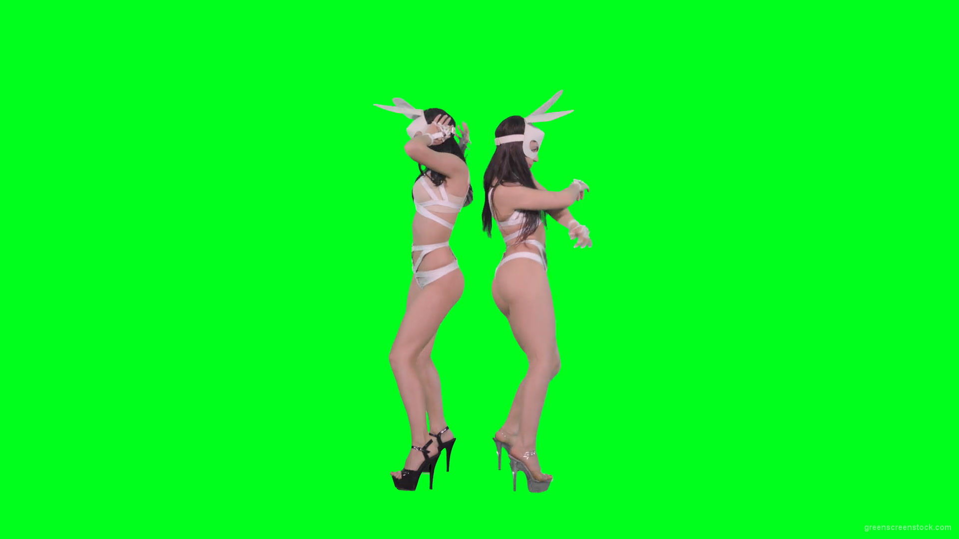 Go-Go-Dancing-female-team-duet-making-erotic-moves-on-green-screen-4K-Video-Footage-1920_007 Green Screen Stock