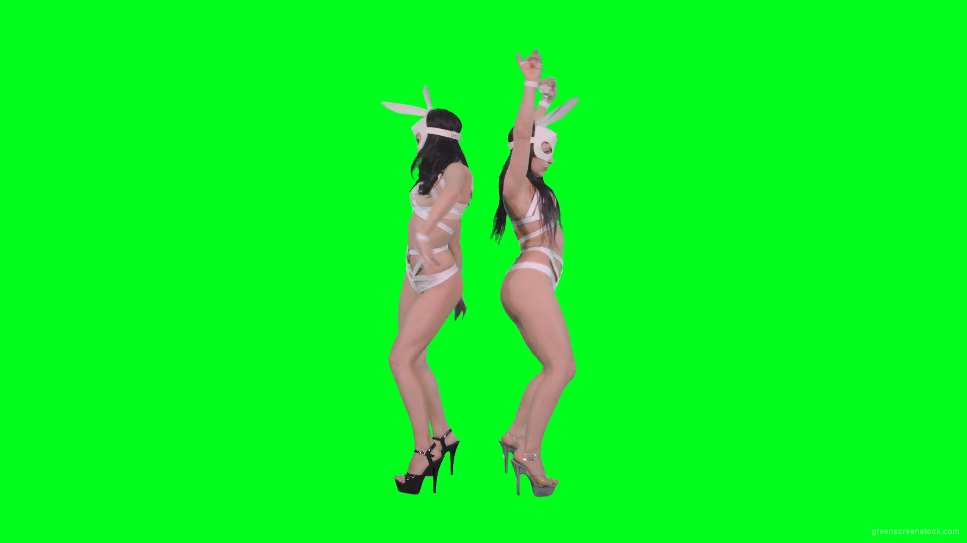 Go-Go-Dancing-female-team-duet-making-erotic-moves-on-green-screen-4K-Video-Footage-1920_009 Green Screen Stock