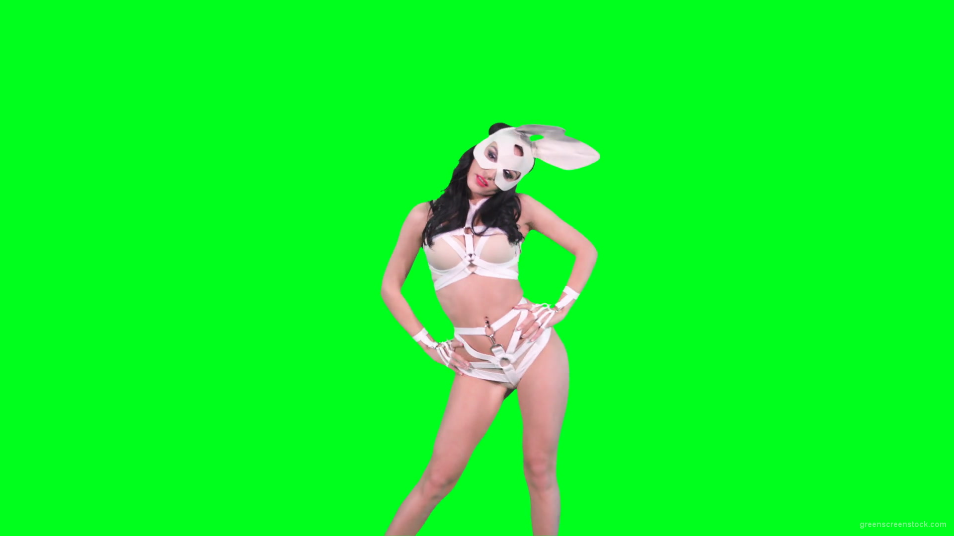 Go-go-Dancer-in-White-Rabbit-EDM-fetish-costume-making-sexy-moves-on-green-screen-4K-video-footage-1920_002 Green Screen Stock