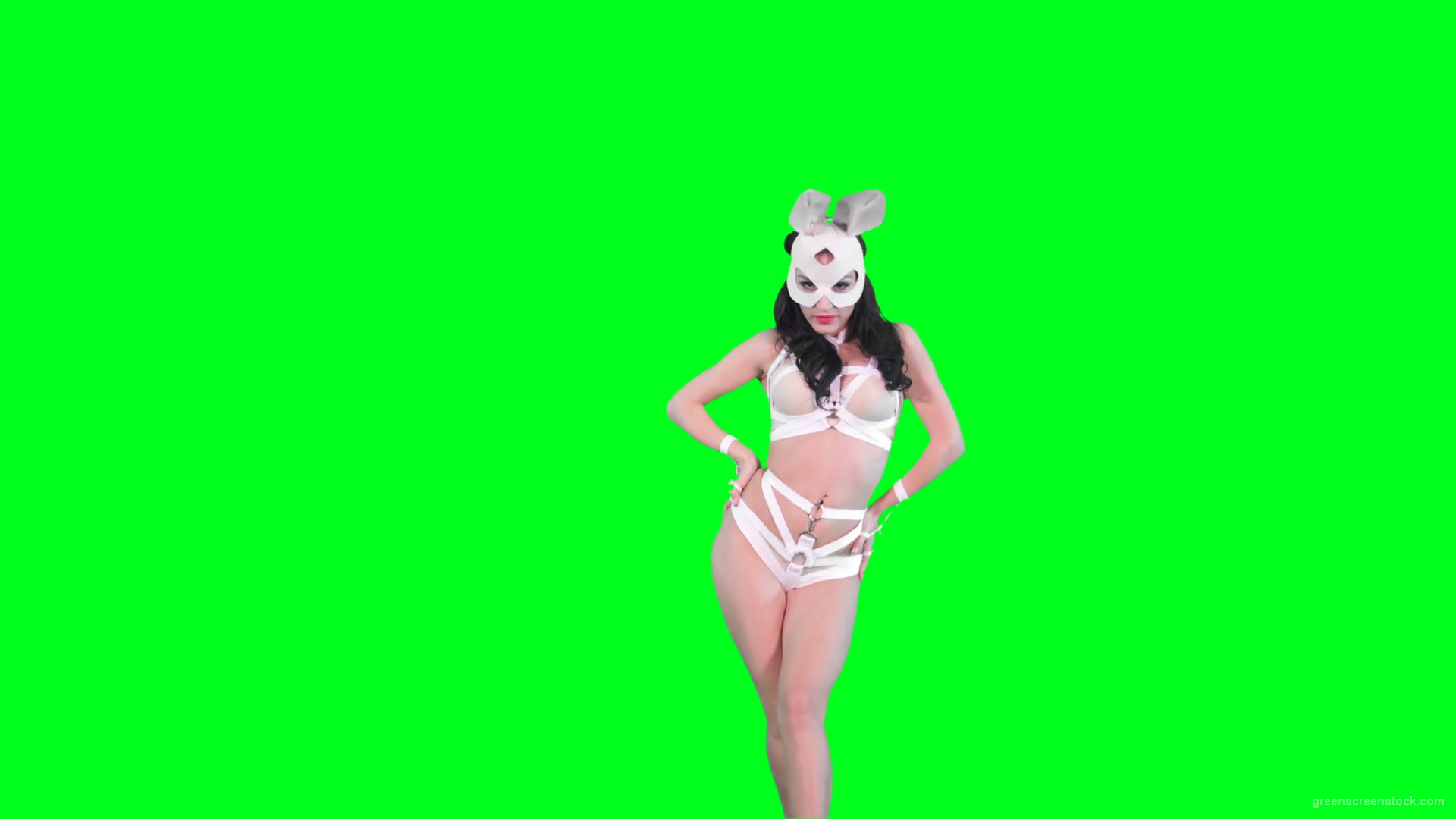 Go-go-Dancer-in-White-Rabbit-EDM-fetish-costume-making-sexy-moves-on-green-screen-4K-video-footage-1920_004 Green Screen Stock