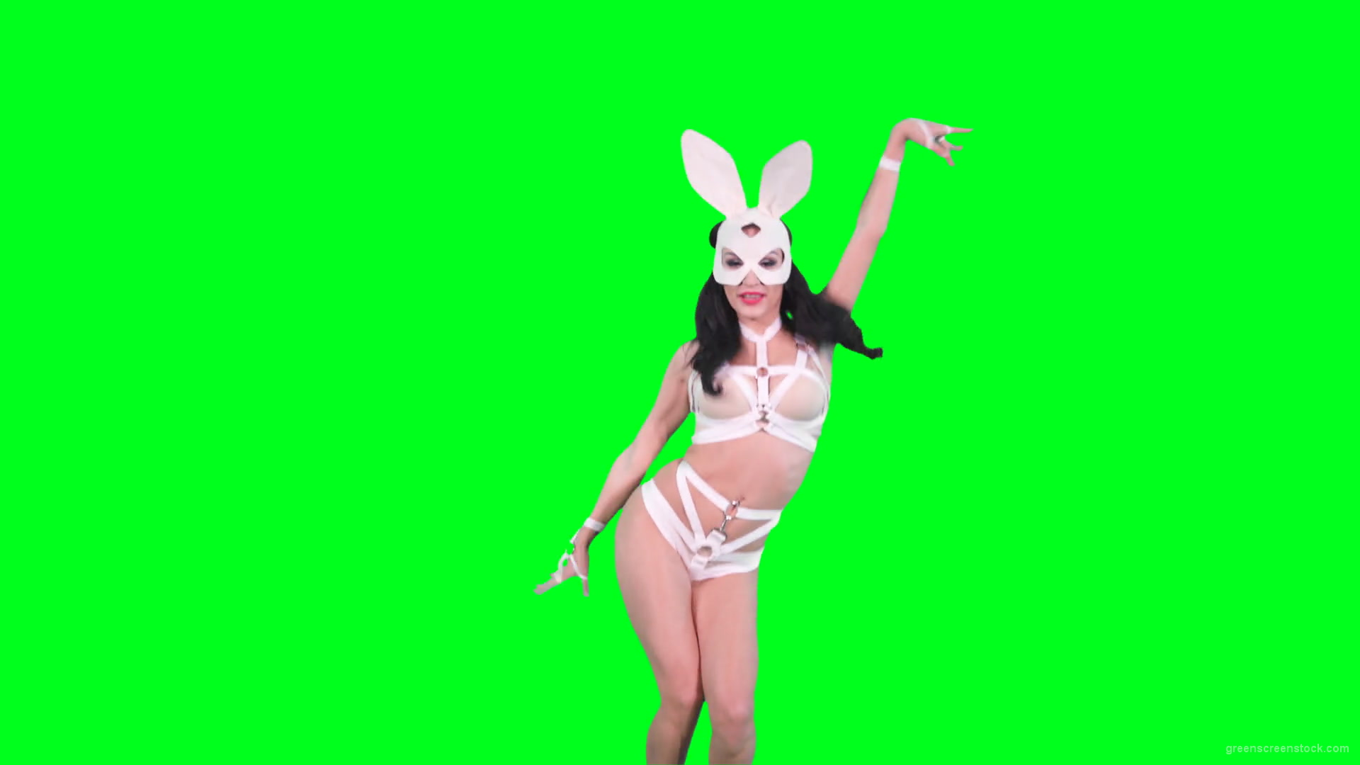 Go-go-Dancer-in-White-Rabbit-EDM-fetish-costume-making-sexy-moves-on-green-screen-4K-video-footage-1920_006 Green Screen Stock