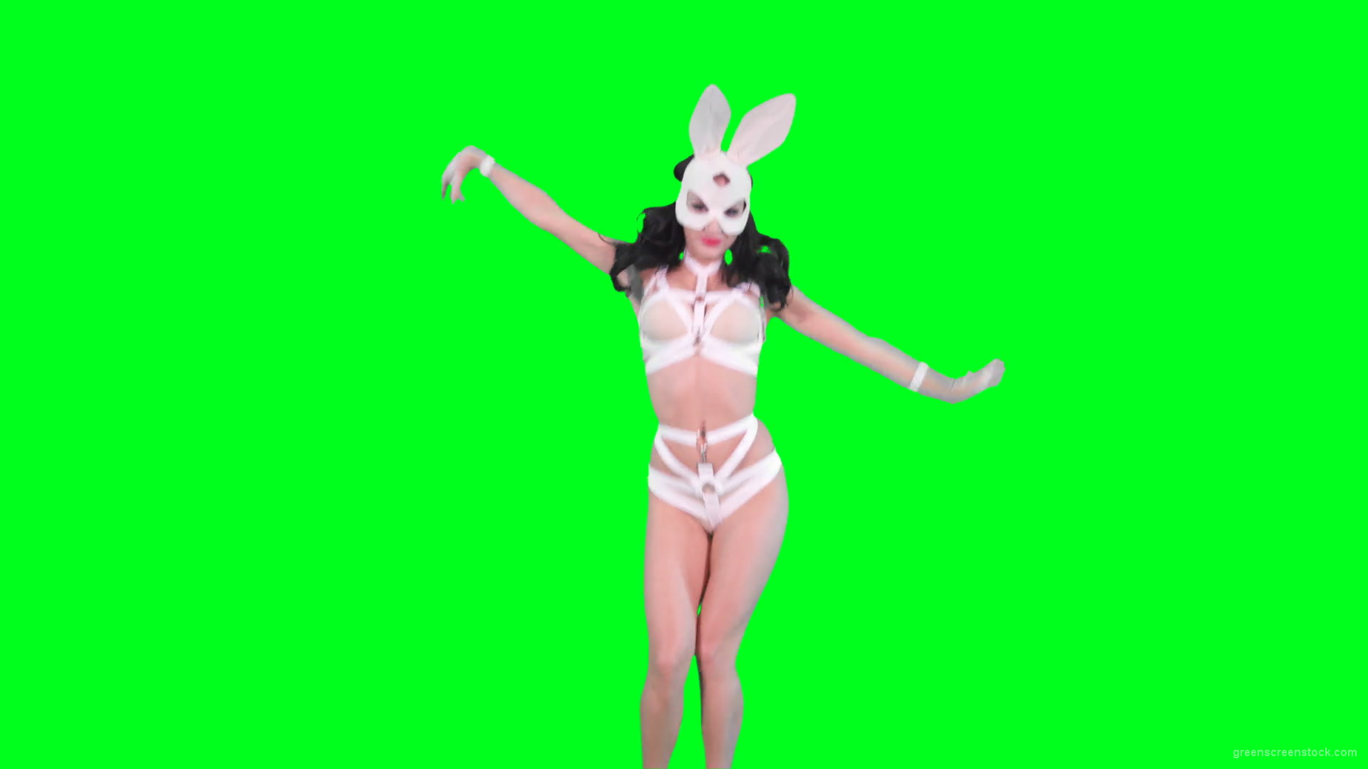 Go-go-Dancer-in-White-Rabbit-EDM-fetish-costume-making-sexy-moves-on-green-screen-4K-video-footage-1920_007 Green Screen Stock