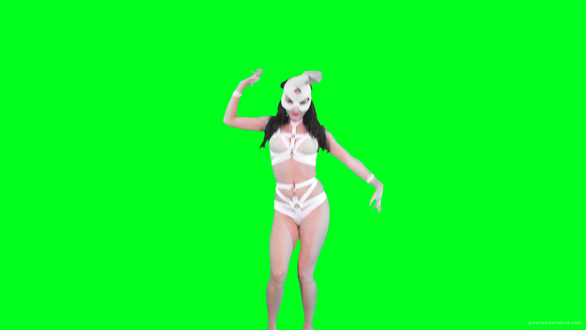 Go-go-Dancer-in-White-Rabbit-EDM-fetish-costume-making-sexy-moves-on-green-screen-4K-video-footage-1920_008 Green Screen Stock