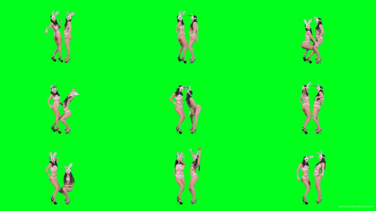 Light-erotic-girls-in-rabbit-playboy-costumes-on-green-screen-moving-sexy-4K-Video-Footage-1920 Green Screen Stock