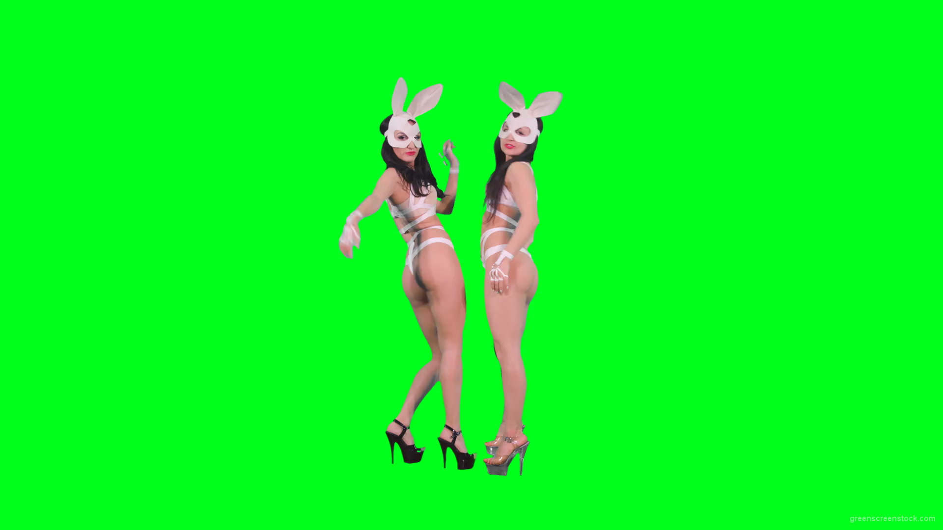 Light-erotic-girls-in-rabbit-playboy-costumes-on-green-screen-moving-sexy-4K-Video-Footage-1920_001 Green Screen Stock