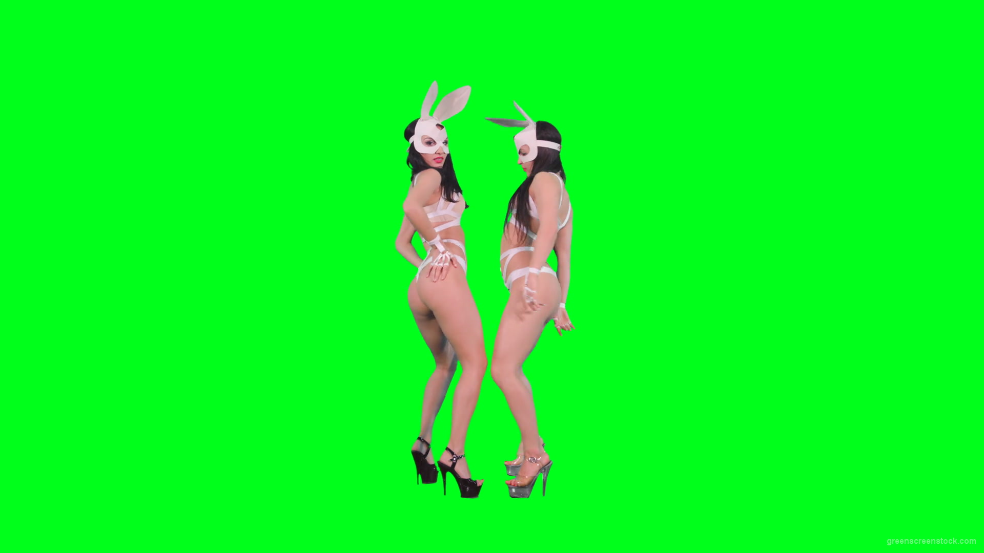 Light-erotic-girls-in-rabbit-playboy-costumes-on-green-screen-moving-sexy-4K-Video-Footage-1920_002 Green Screen Stock