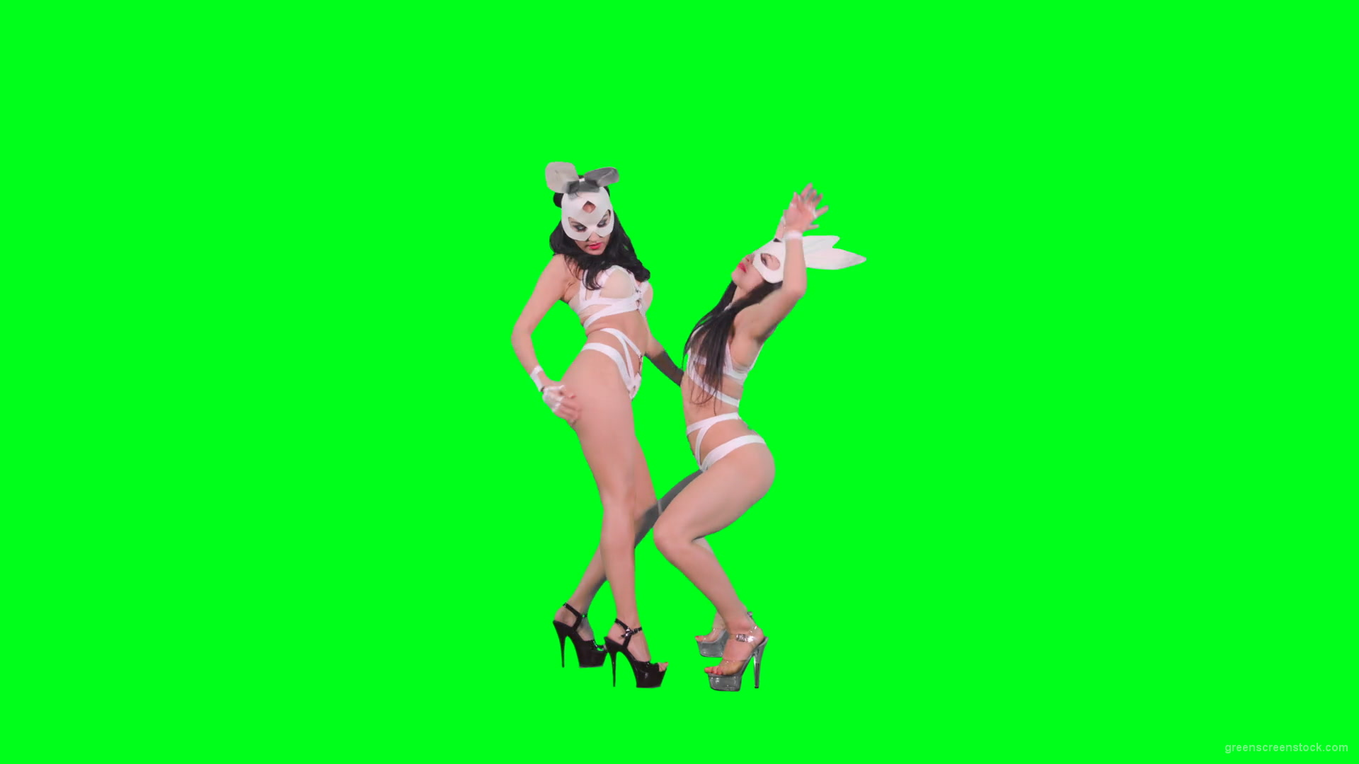 Light-erotic-girls-in-rabbit-playboy-costumes-on-green-screen-moving-sexy-4K-Video-Footage-1920_004 Green Screen Stock