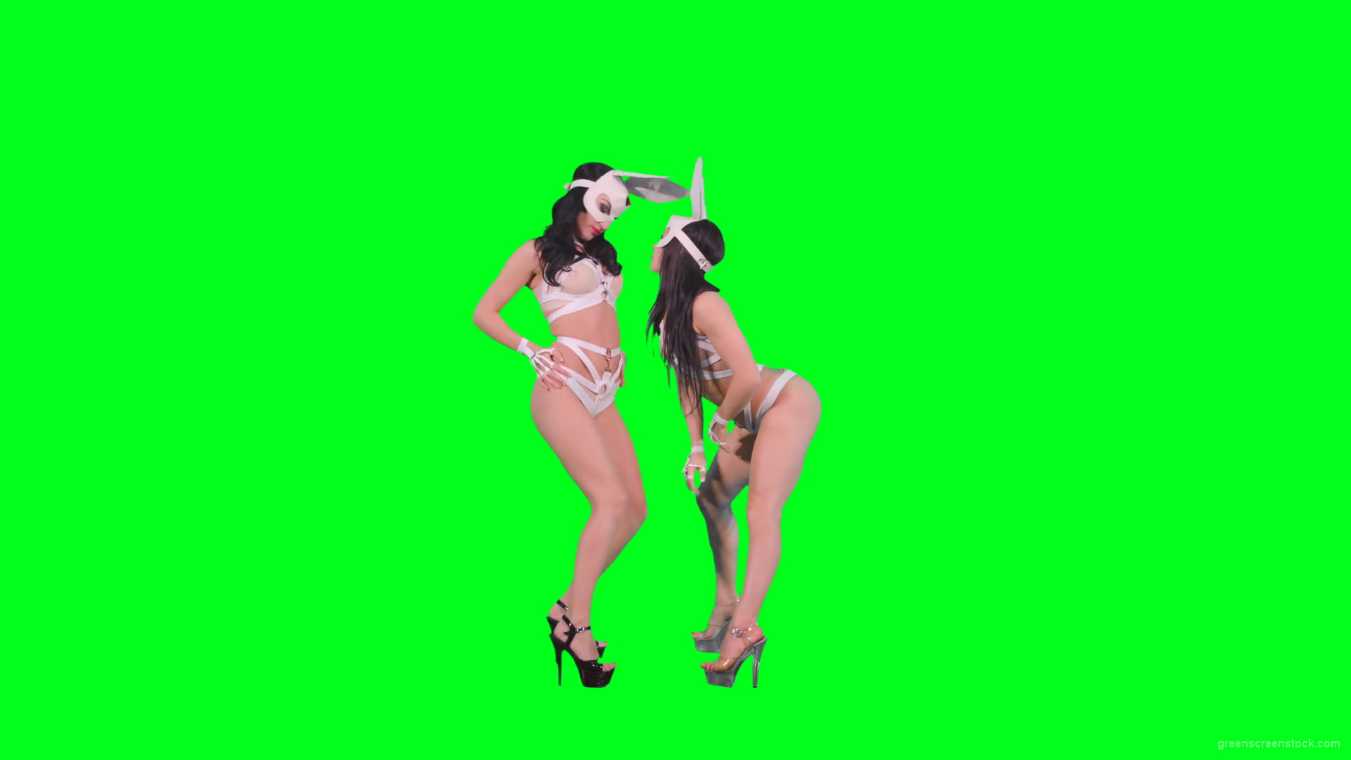 Light-erotic-girls-in-rabbit-playboy-costumes-on-green-screen-moving-sexy-4K-Video-Footage-1920_005 Green Screen Stock