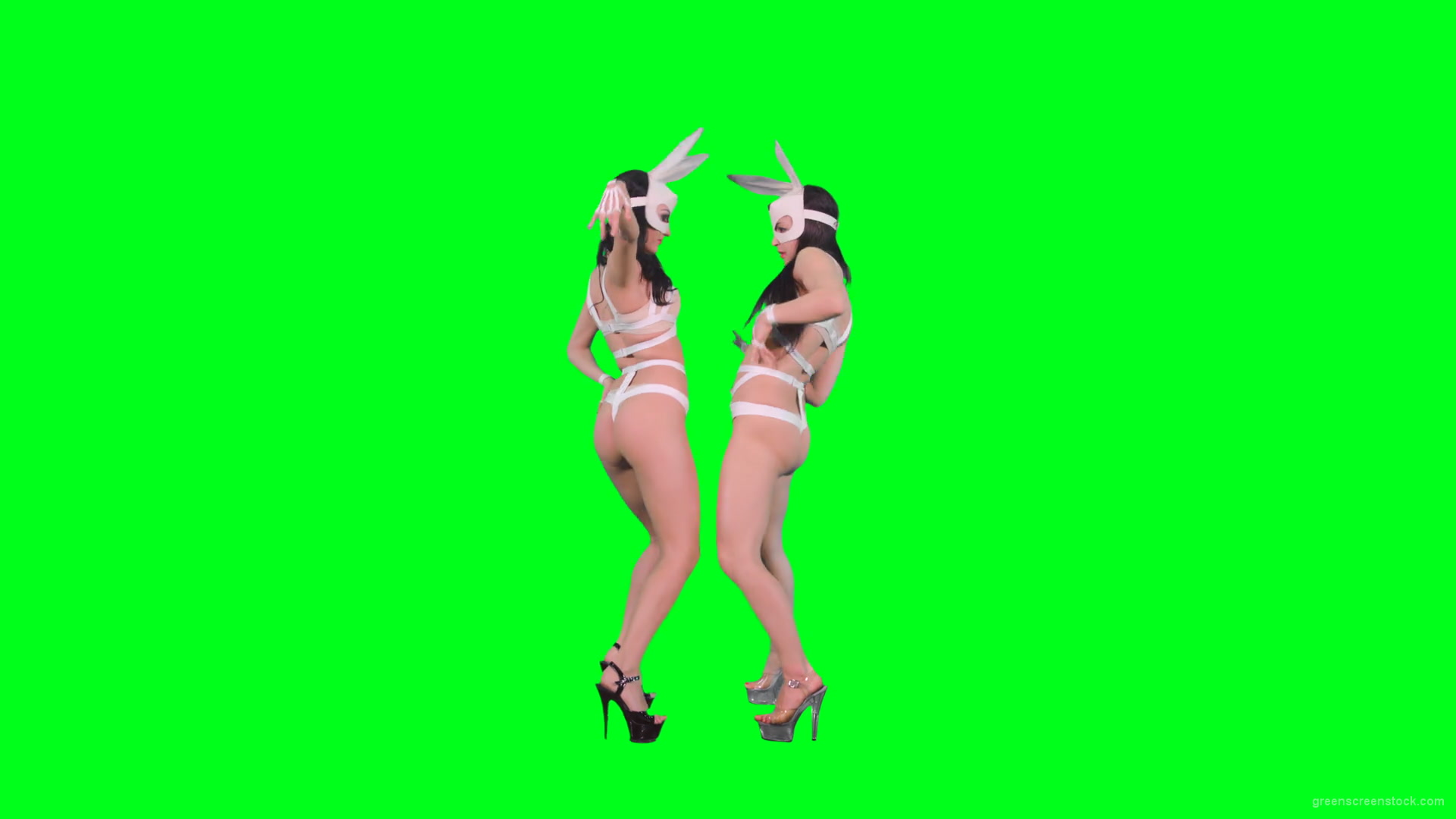 Light-erotic-girls-in-rabbit-playboy-costumes-on-green-screen-moving-sexy-4K-Video-Footage-1920_006 Green Screen Stock