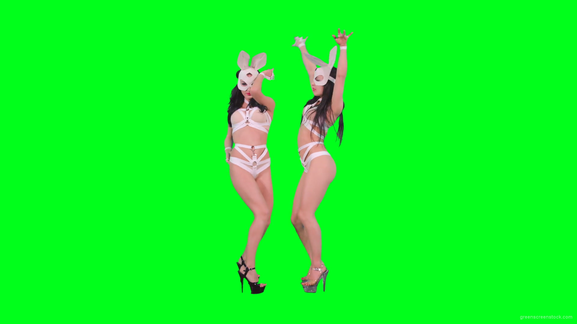 Light-erotic-girls-in-rabbit-playboy-costumes-on-green-screen-moving-sexy-4K-Video-Footage-1920_008 Green Screen Stock