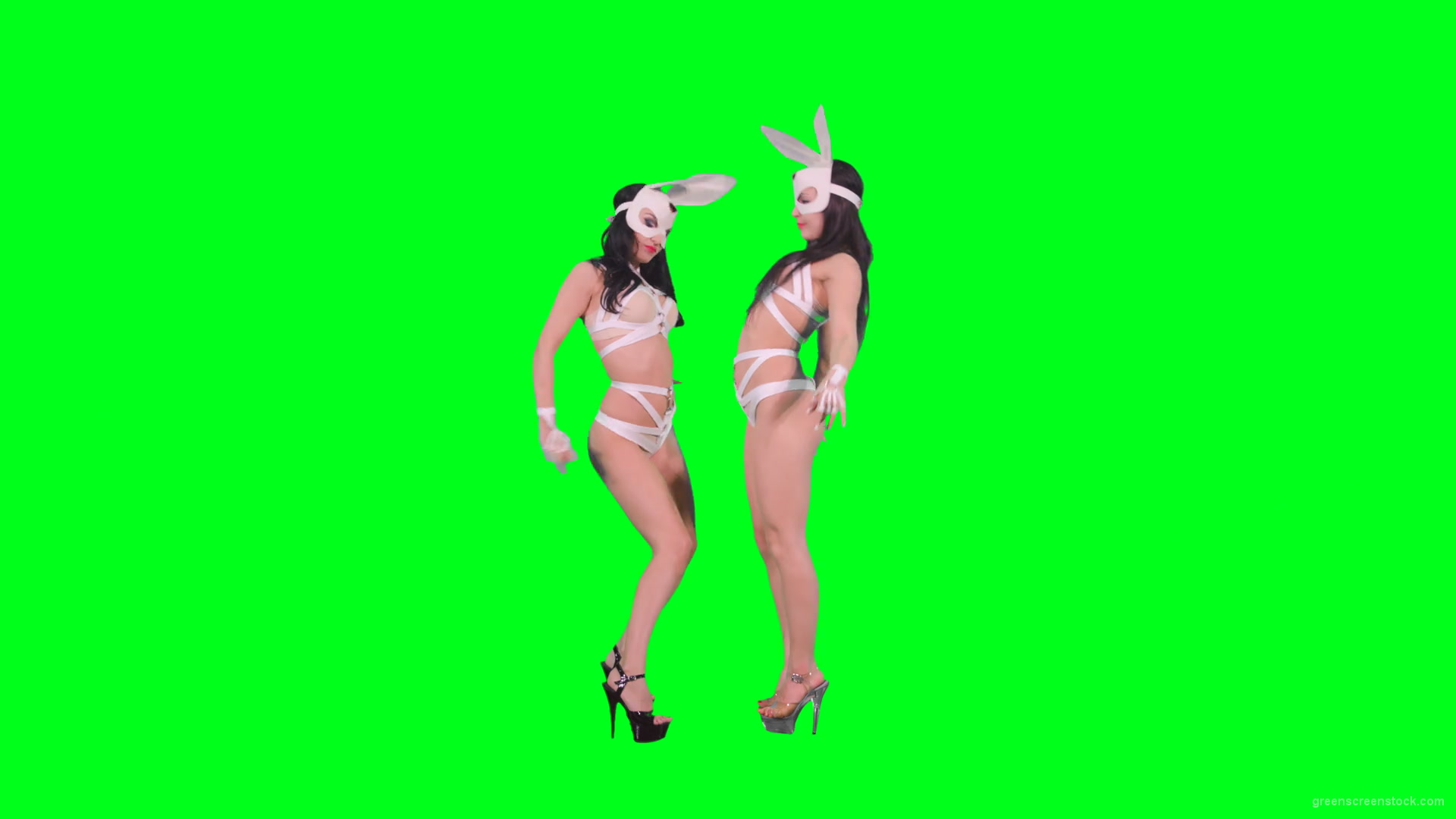 Light-erotic-girls-in-rabbit-playboy-costumes-on-green-screen-moving-sexy-4K-Video-Footage-1920_009 Green Screen Stock