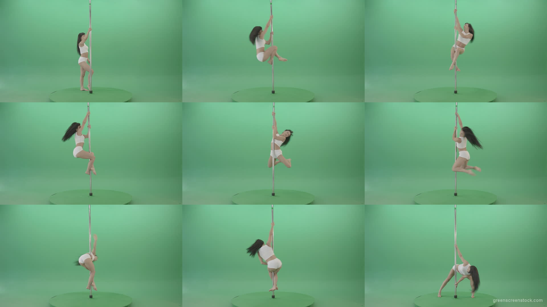 Pole-dance-trainer-girl-has-a-sport-flight-on-green-screen-4K-Video-Footage-1920 Green Screen Stock