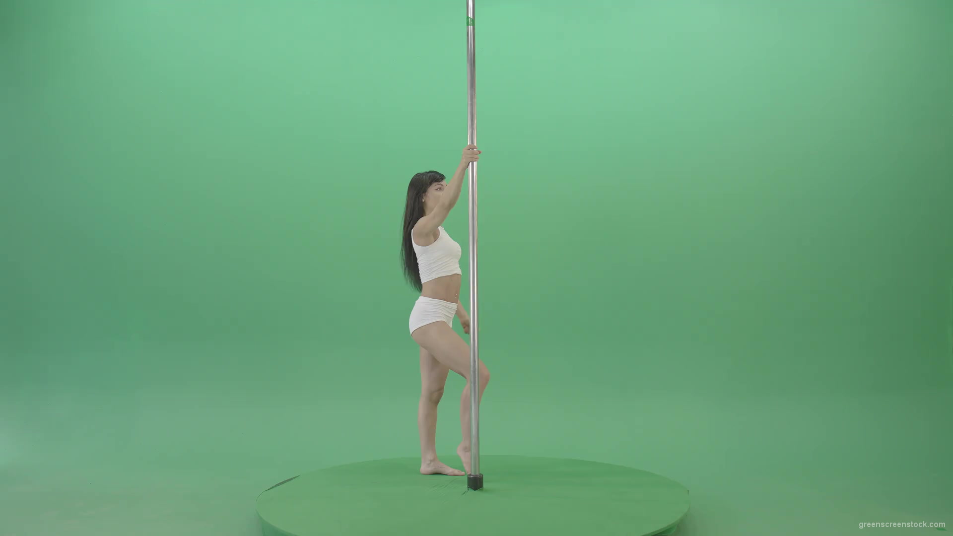 Pole-dance-trainer-girl-has-a-sport-flight-on-green-screen-4K-Video-Footage-1920_001 Green Screen Stock