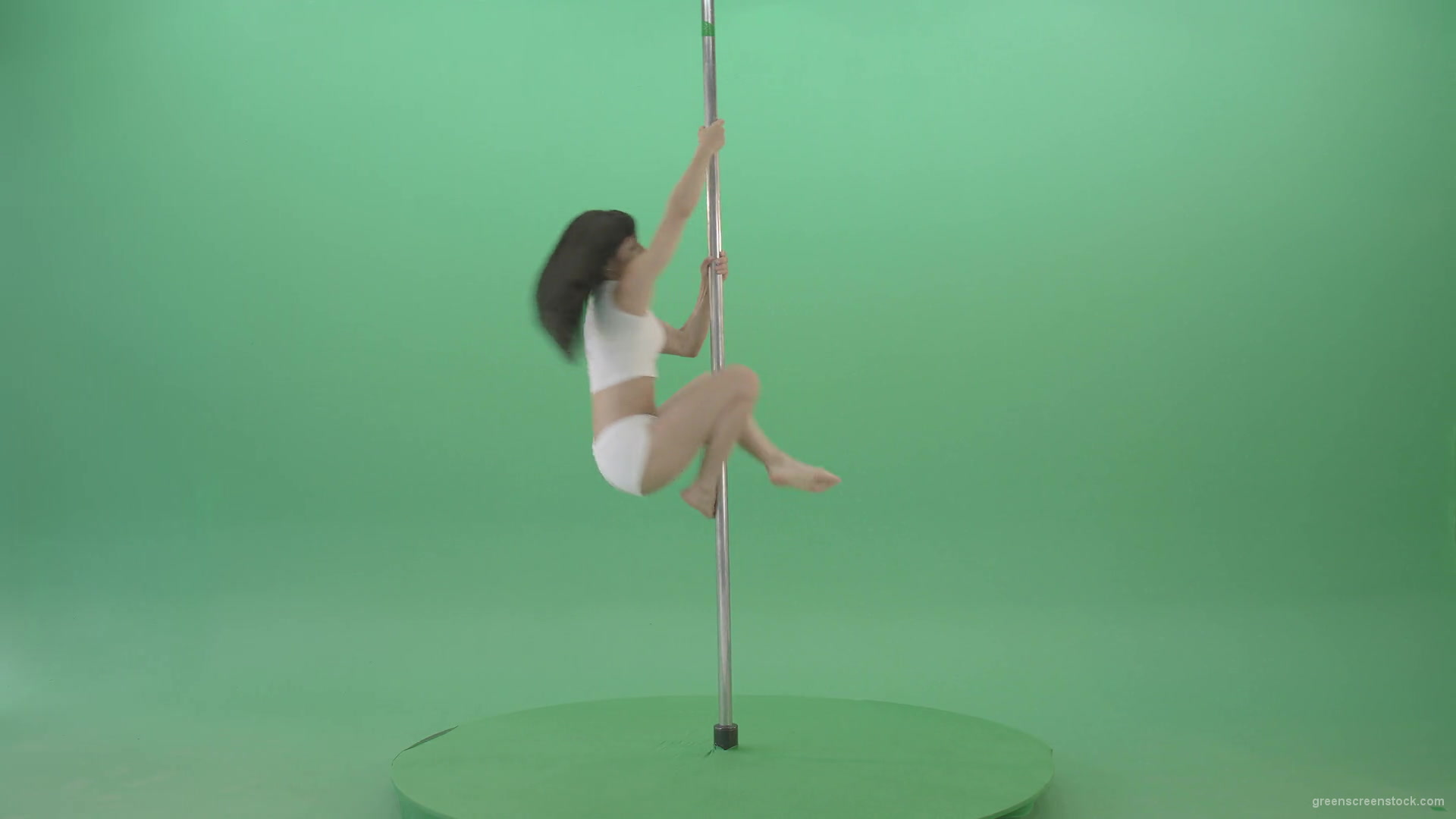 Pole-dance-trainer-girl-has-a-sport-flight-on-green-screen-4K-Video-Footage-1920_002 Green Screen Stock