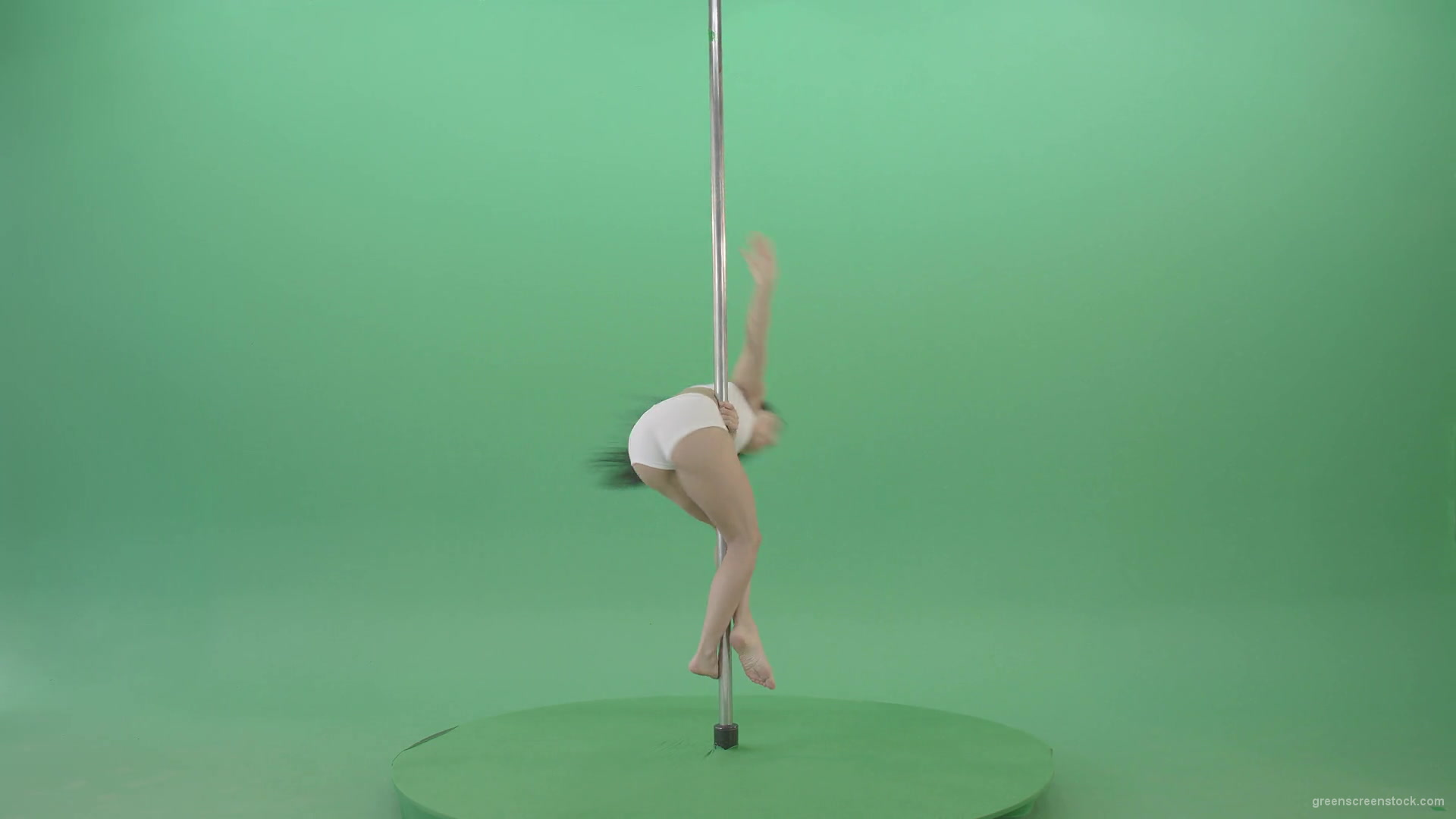 Pole-dance-trainer-girl-has-a-sport-flight-on-green-screen-4K-Video-Footage-1920_007 Green Screen Stock