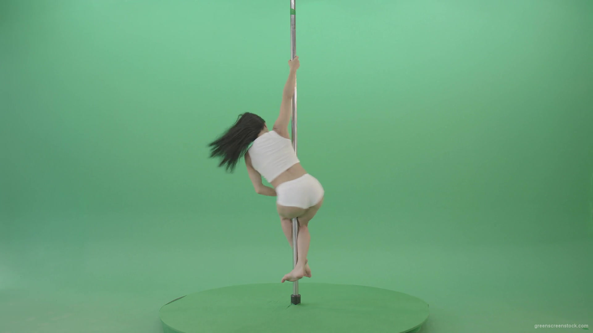 Pole-dance-trainer-girl-has-a-sport-flight-on-green-screen-4K-Video-Footage-1920_008 Green Screen Stock
