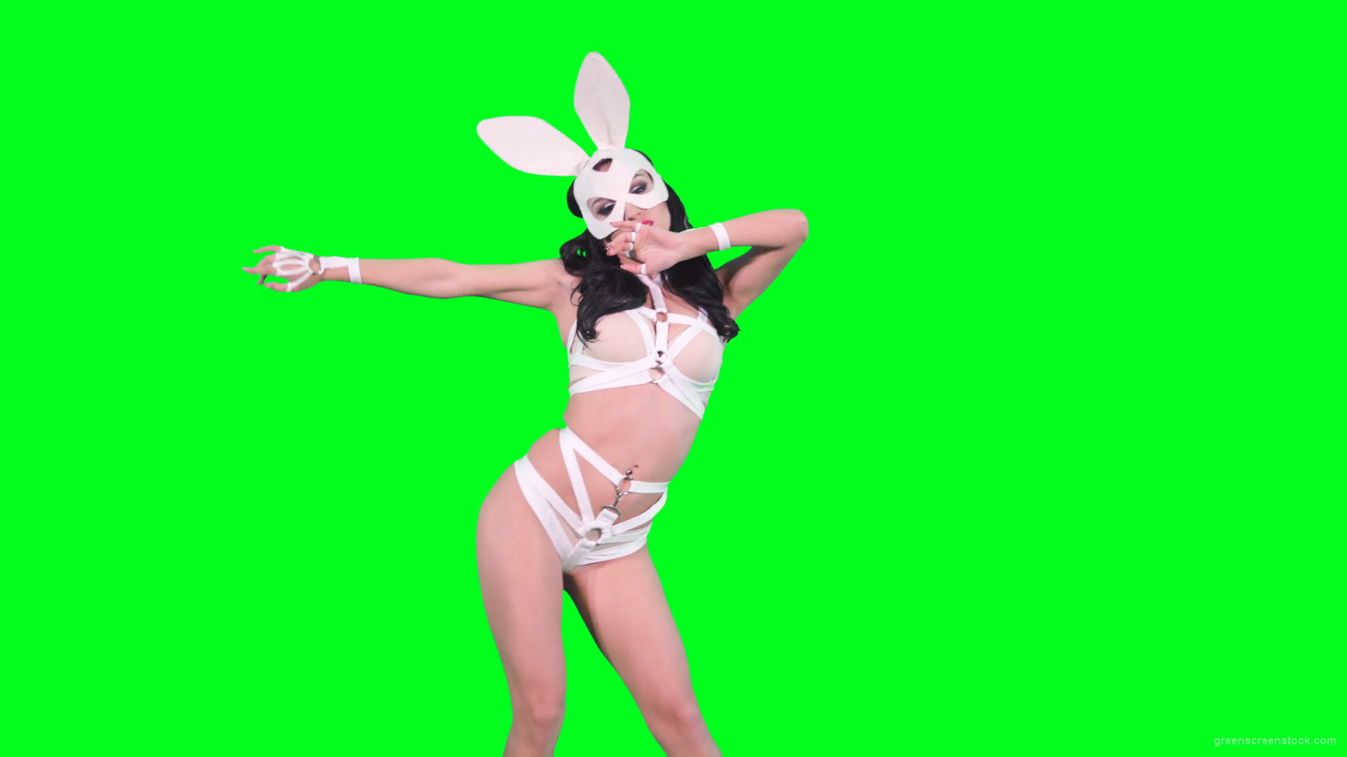 Sexy-bunny-girl-in-rabbit-costume-on-green-screen-4K-Video-Footage-1920_002 Green Screen Stock