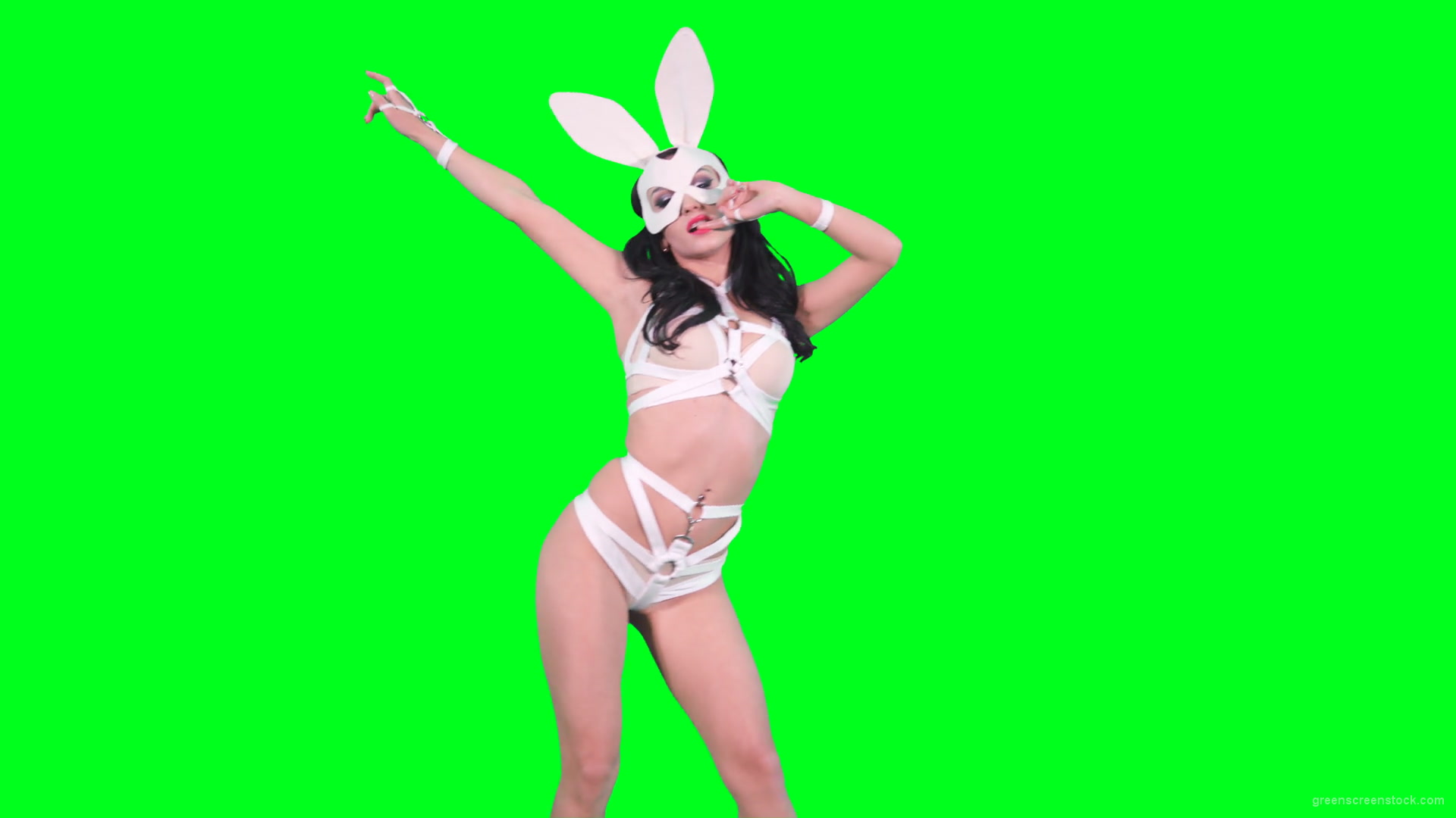 Sexy-bunny-girl-in-rabbit-costume-on-green-screen-4K-Video-Footage-1920_005 Green Screen Stock