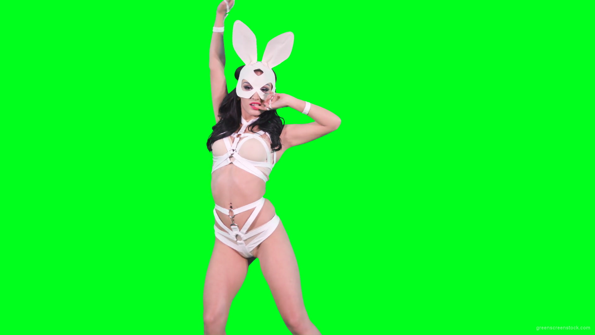 Sexy-bunny-girl-in-rabbit-costume-on-green-screen-4K-Video-Footage-1920_006 Green Screen Stock