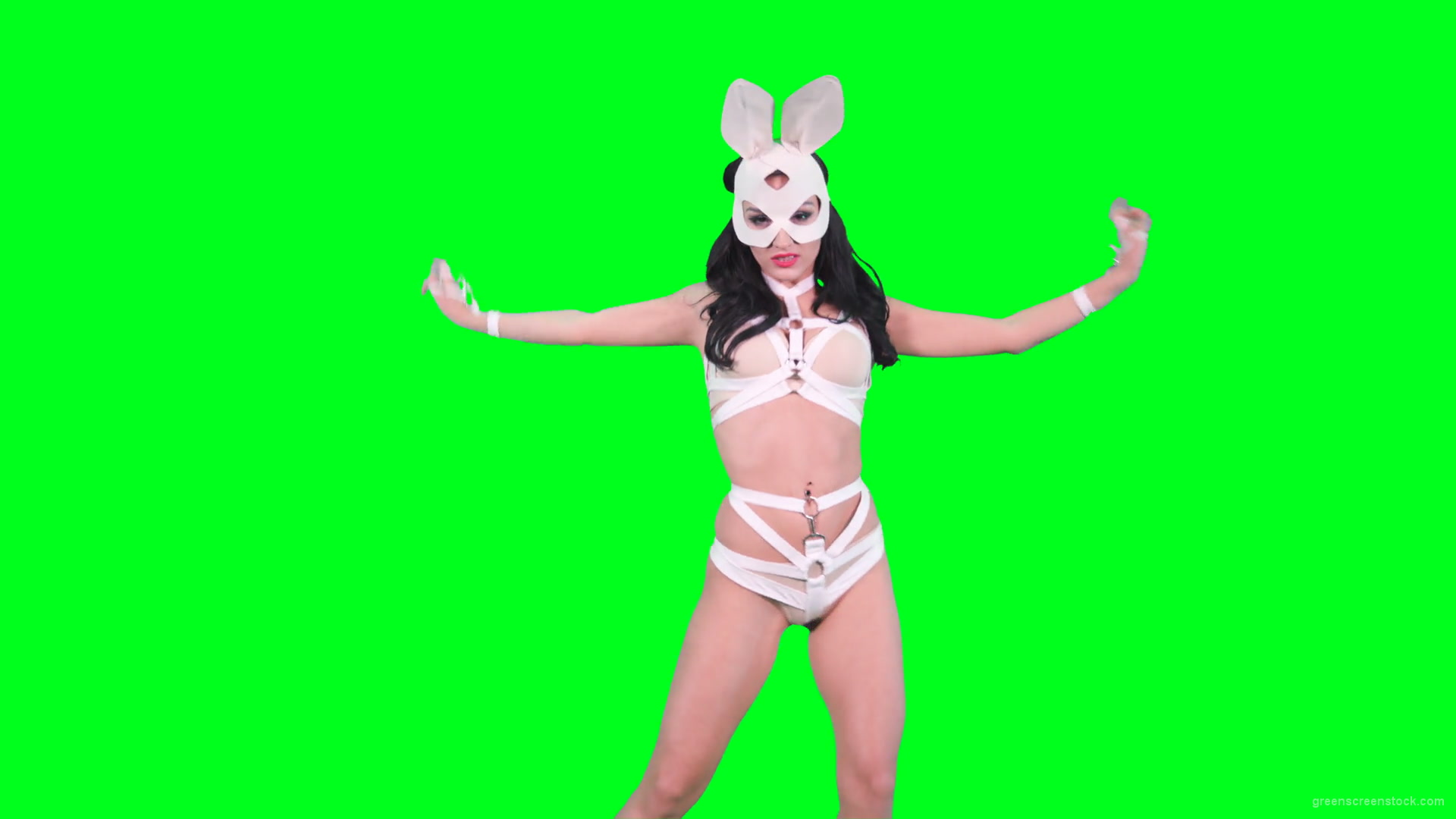 Sexy-bunny-girl-in-rabbit-costume-on-green-screen-4K-Video-Footage-1920_007 Green Screen Stock