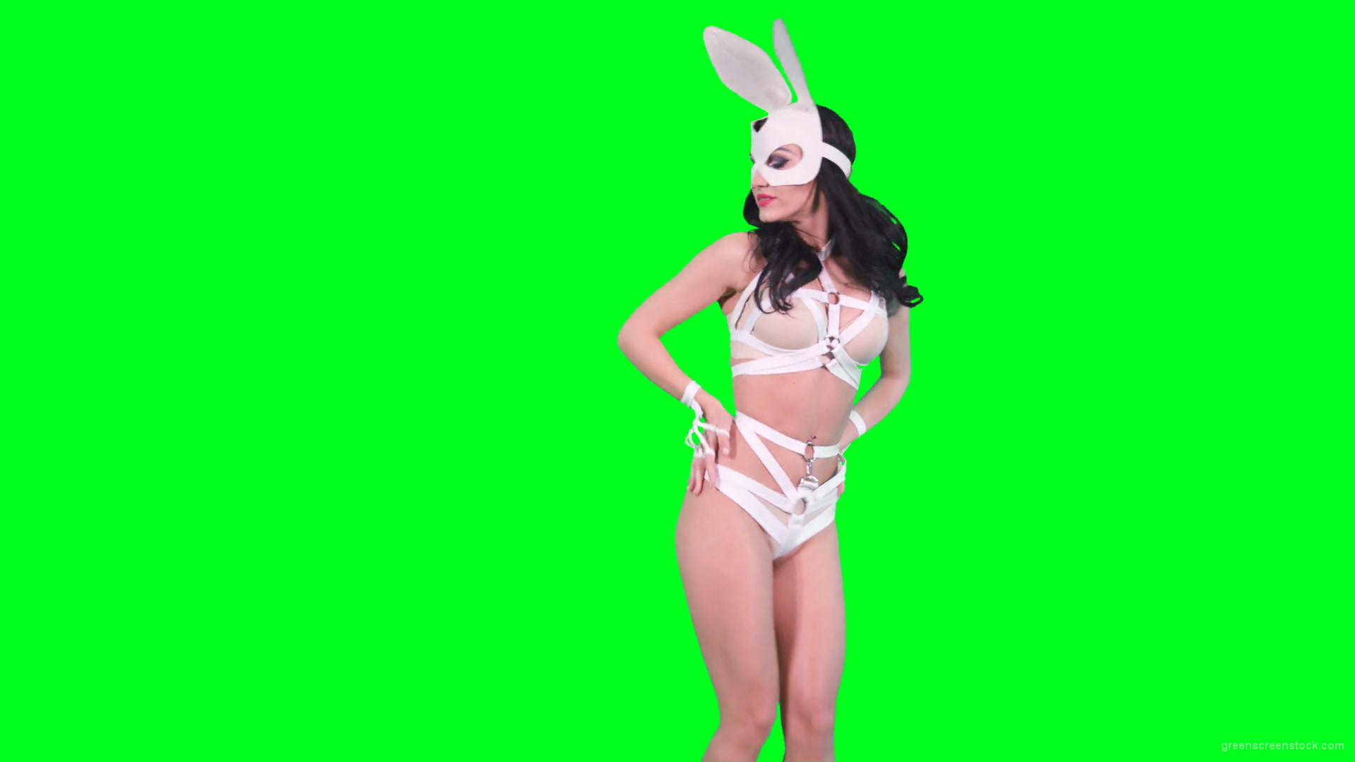 Sexy-bunny-girl-in-rabbit-costume-on-green-screen-4K-Video-Footage-1920_009 Green Screen Stock