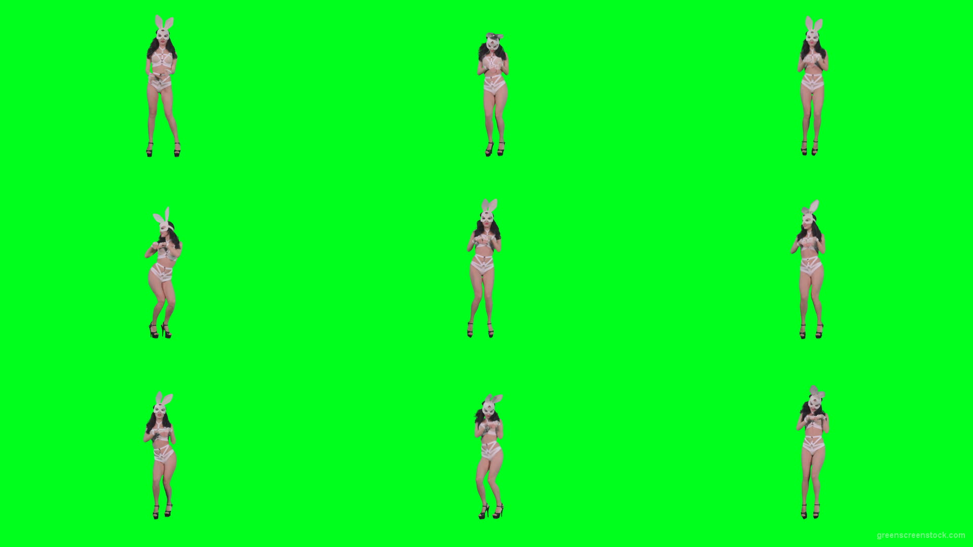 Sexy-woman-jumping-in-Go-Go-style-in-rabbit-mask-on-green-screen-4K-Video-Footage-1920 Green Screen Stock