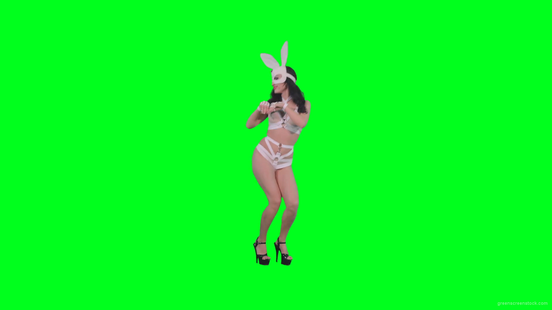 Sexy-woman-jumping-in-Go-Go-style-in-rabbit-mask-on-green-screen-4K-Video-Footage-1920_004 Green Screen Stock