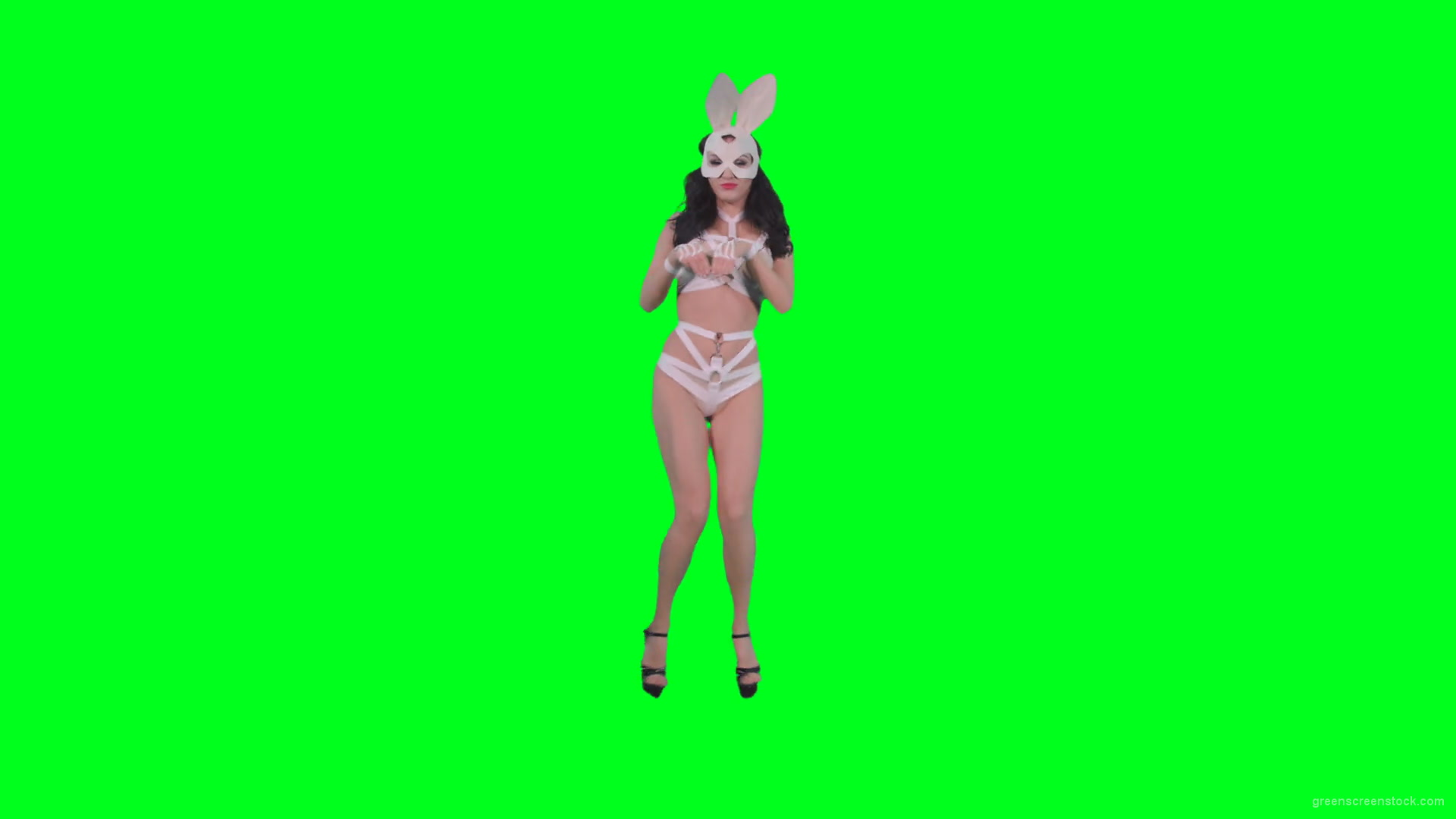 Sexy-woman-jumping-in-Go-Go-style-in-rabbit-mask-on-green-screen-4K-Video-Footage-1920_005 Green Screen Stock