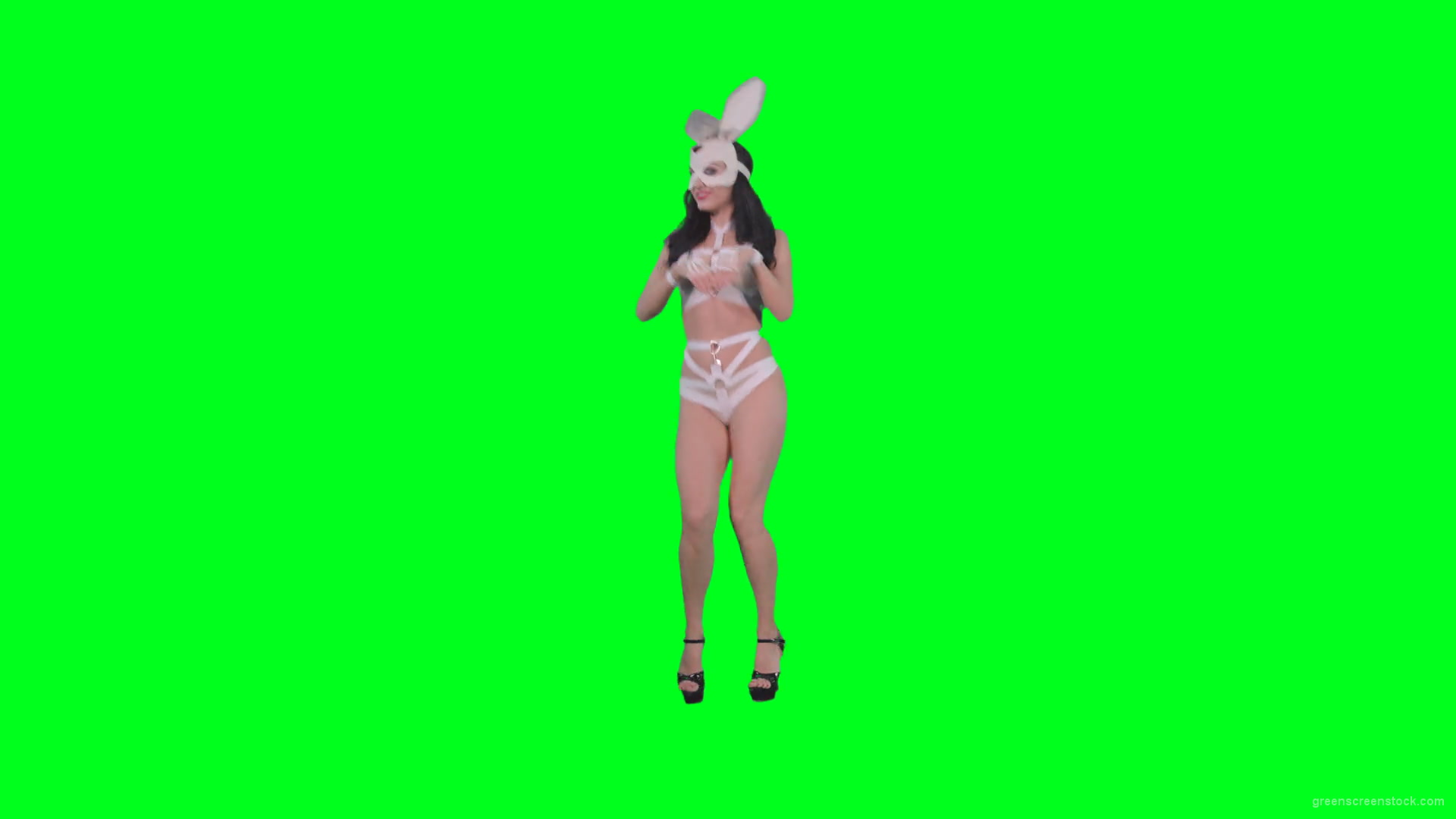 Sexy-woman-jumping-in-Go-Go-style-in-rabbit-mask-on-green-screen-4K-Video-Footage-1920_006 Green Screen Stock