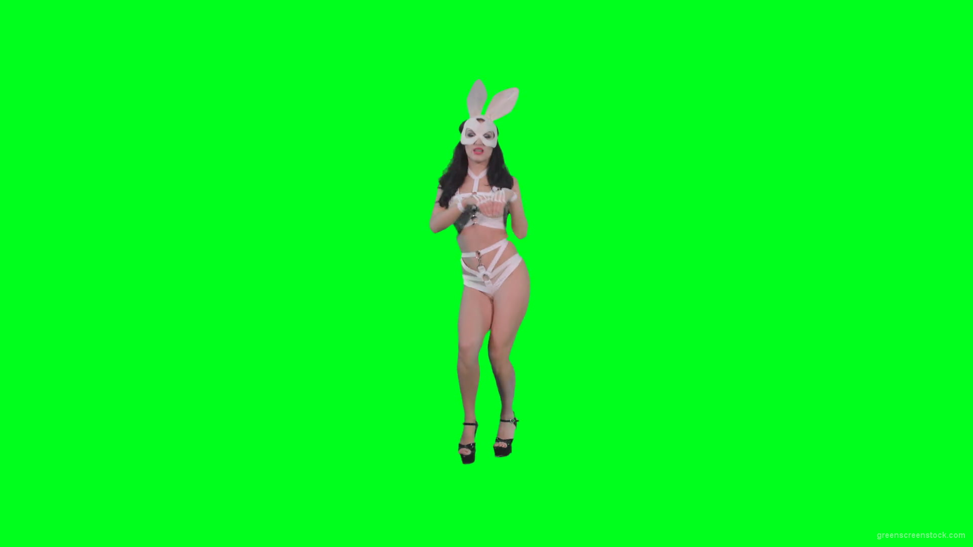 Sexy-woman-jumping-in-Go-Go-style-in-rabbit-mask-on-green-screen-4K-Video-Footage-1920_007 Green Screen Stock