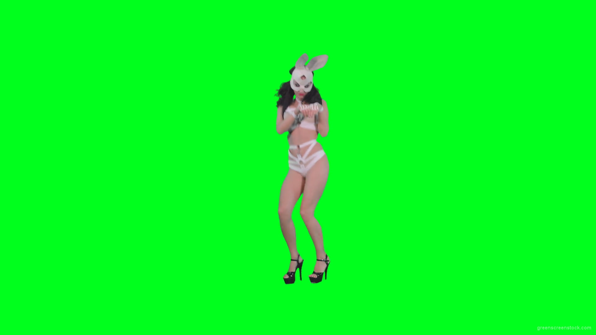 Sexy-woman-jumping-in-Go-Go-style-in-rabbit-mask-on-green-screen-4K-Video-Footage-1920_008 Green Screen Stock