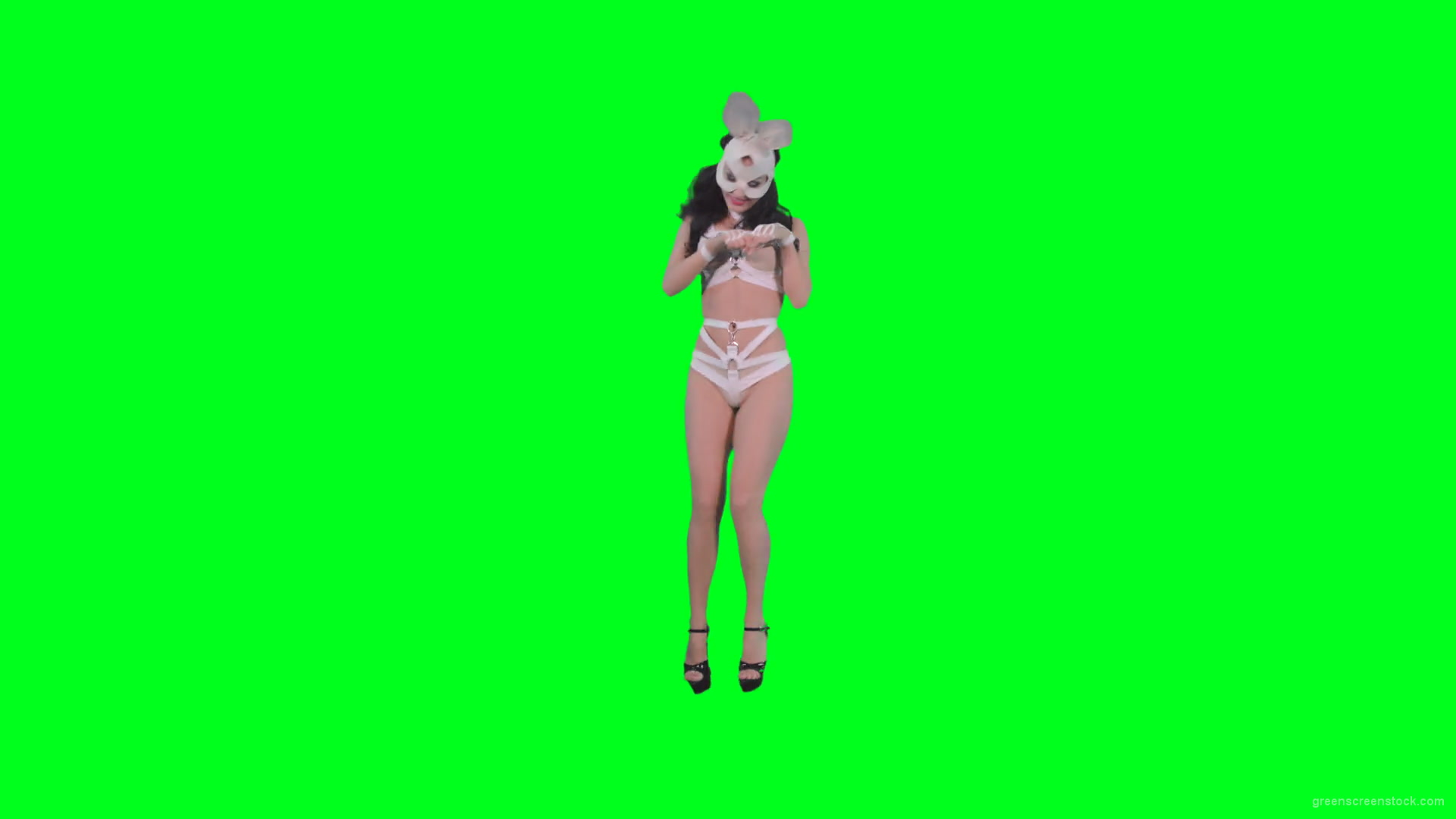 Sexy-woman-jumping-in-Go-Go-style-in-rabbit-mask-on-green-screen-4K-Video-Footage-1920_009 Green Screen Stock