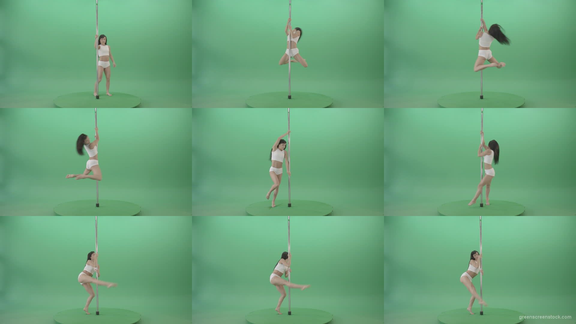 Small-Girl-make-spin-pole-fly-isolated-on-green-screen-4K-Video-Footage--1920 Green Screen Stock