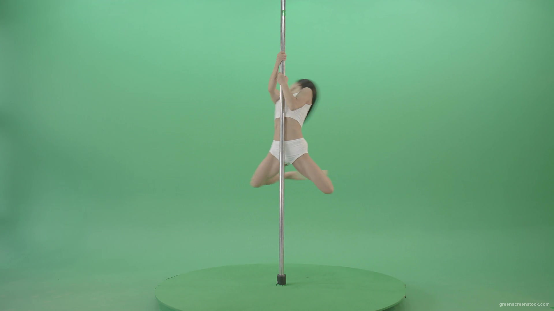 Small-Girl-make-spin-pole-fly-isolated-on-green-screen-4K-Video-Footage--1920_002 Green Screen Stock