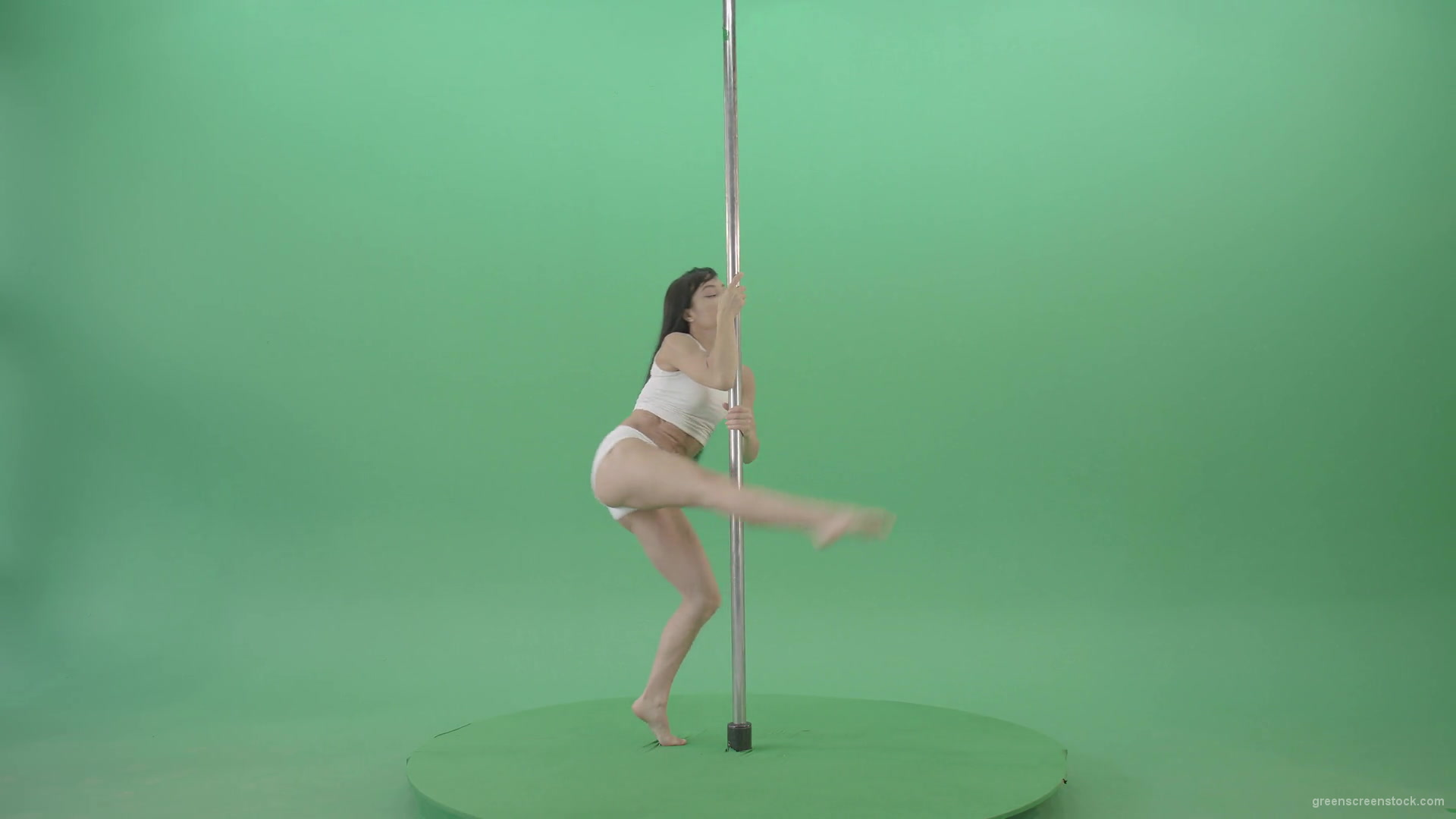 Small-Girl-make-spin-pole-fly-isolated-on-green-screen-4K-Video-Footage--1920_007 Green Screen Stock