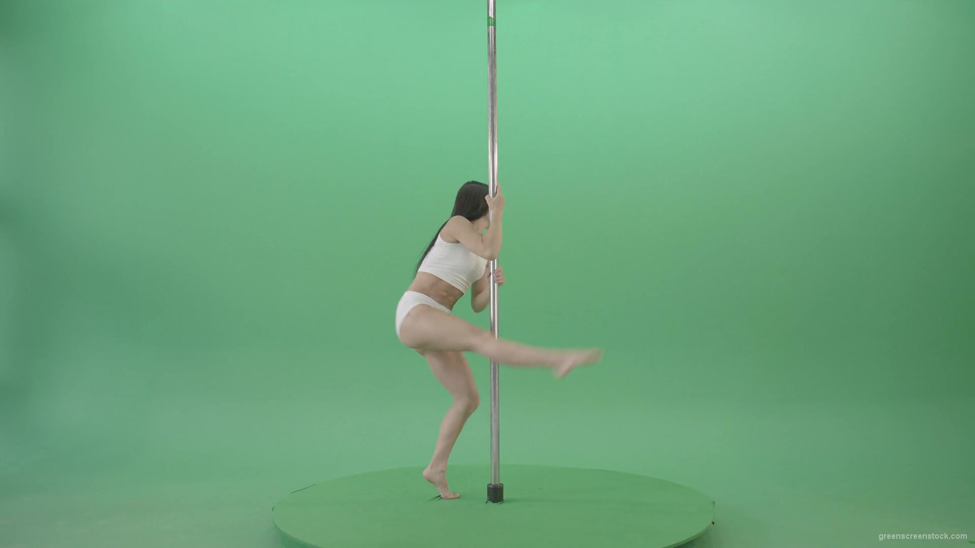 Small-Girl-make-spin-pole-fly-isolated-on-green-screen-4K-Video-Footage--1920_008 Green Screen Stock