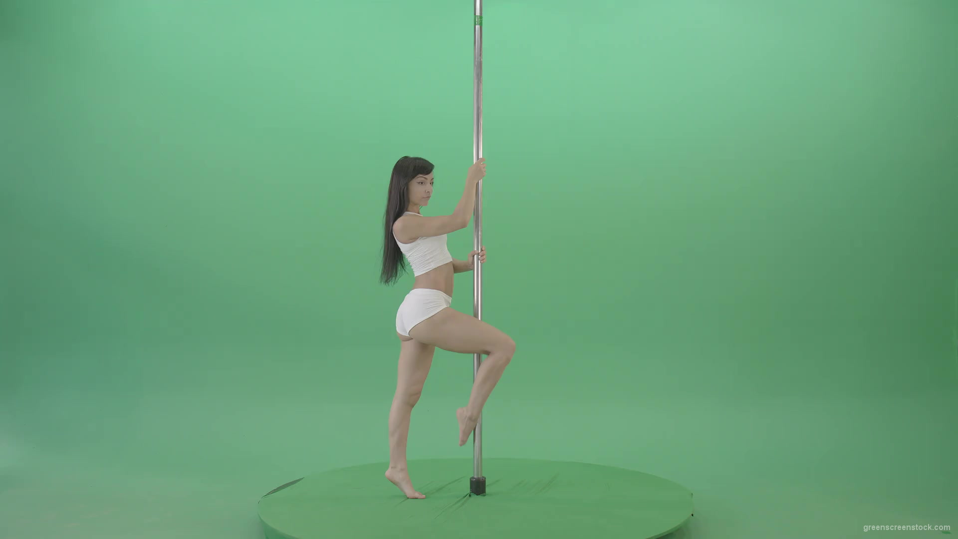 Sport-Fit-Girl-spinning-on-pole-making-acrobatic-element-on-green-screen-1920_001 Green Screen Stock