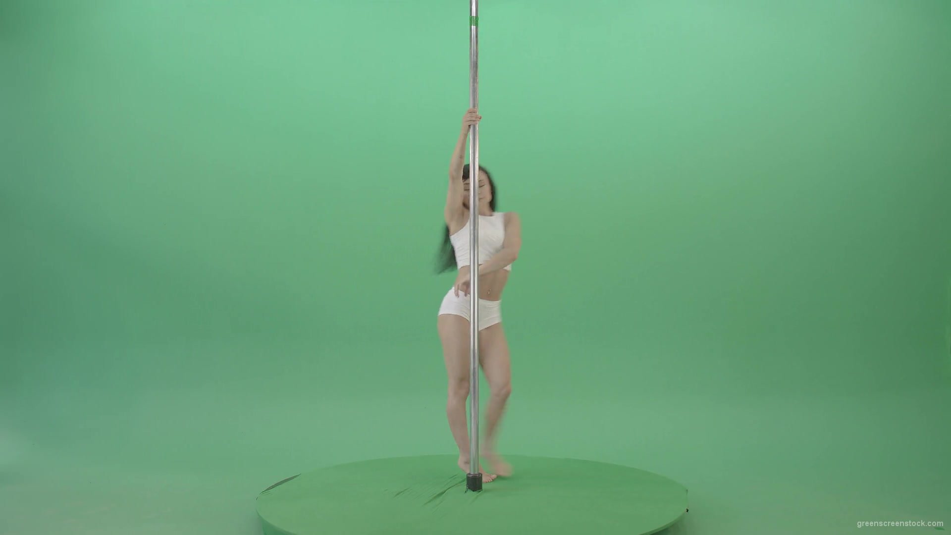 Sport-Fit-Girl-spinning-on-pole-making-acrobatic-element-on-green-screen-1920_002 Green Screen Stock